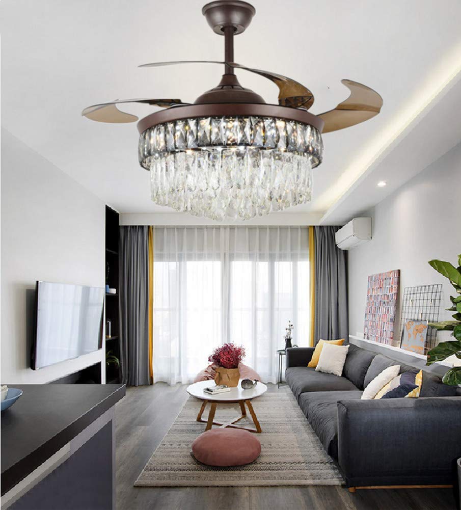 42 Inch Modern Crystal Ceiling Fan with LED Lights & Remote Control - 3 Adjustable Light Settings, Retractable Blades, Elegant Fandelier Design for Dining Room, Living Room, Bedroom | Perfect for Home Decor, Indoor Cooling & Ambient Lighting