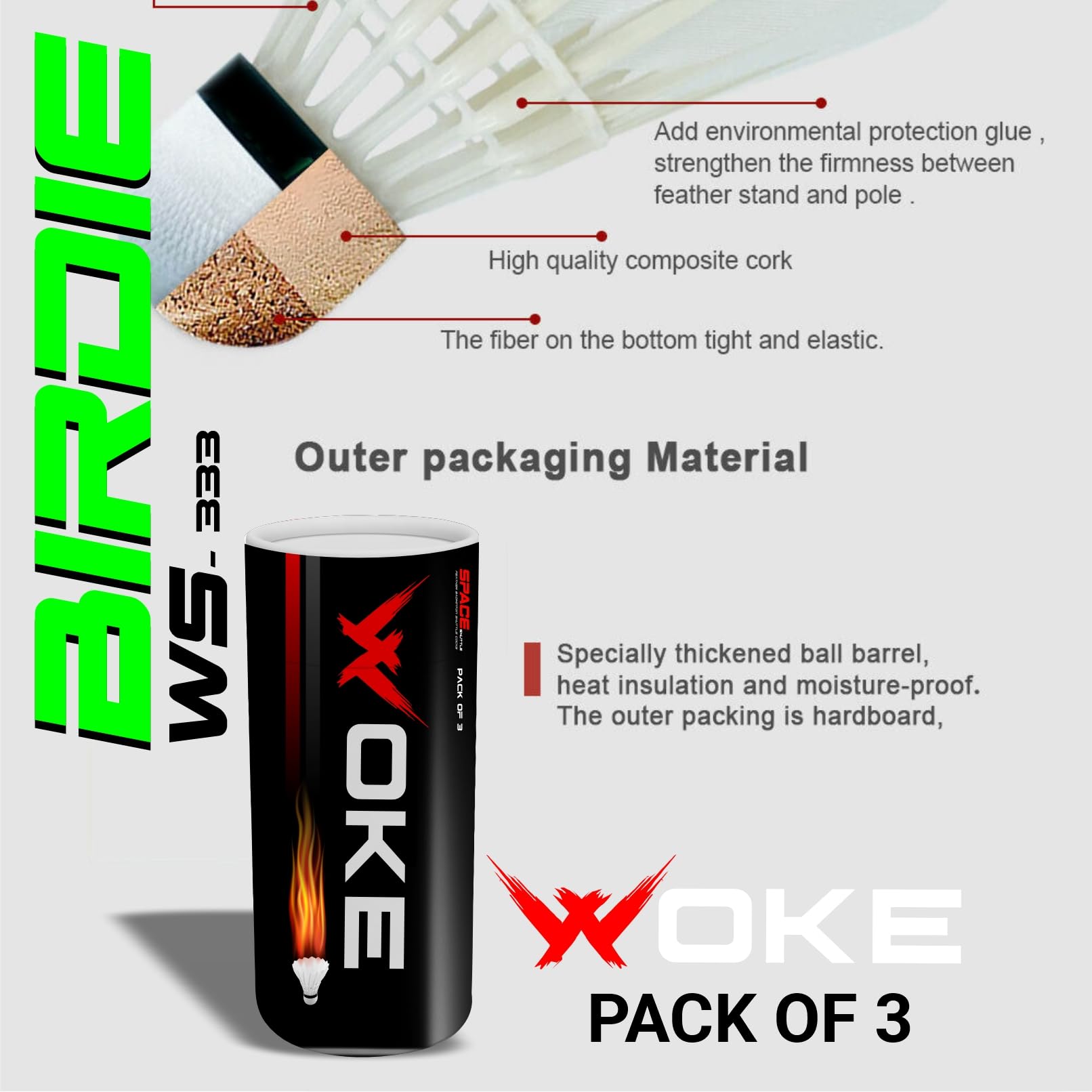 Premium Woke Birdie Feather Badminton Shuttlecock - White (3-Pack) | Professional Tournament Grade, Durable for Indoor & Outdoor Play | Perfect for Competitive Matches, Training Sessions, and Backyard Fun
