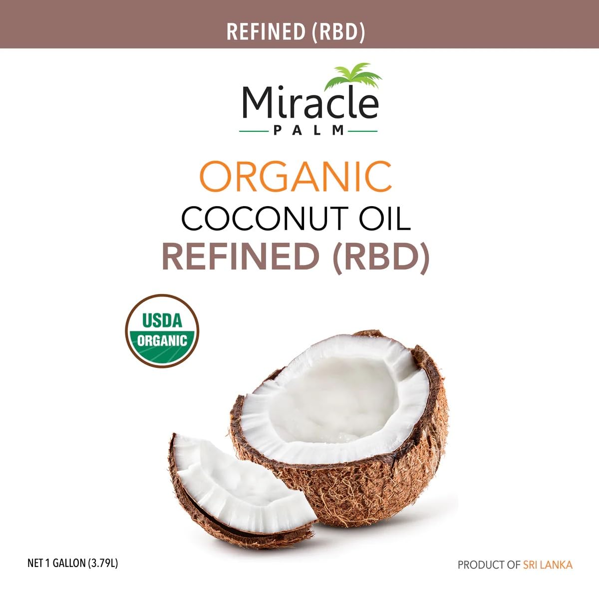 Organic Refined Coconut Oil (RBD) 5 Gallons - Bulk Coconut Oil for Cooking, Baking & Beauty - Vegan, Non-GMO, Gluten Free, Tasteless - Perfect for Skin Care, Hair Treatment & Massage - Miracle Palm Premium Coconut Oil