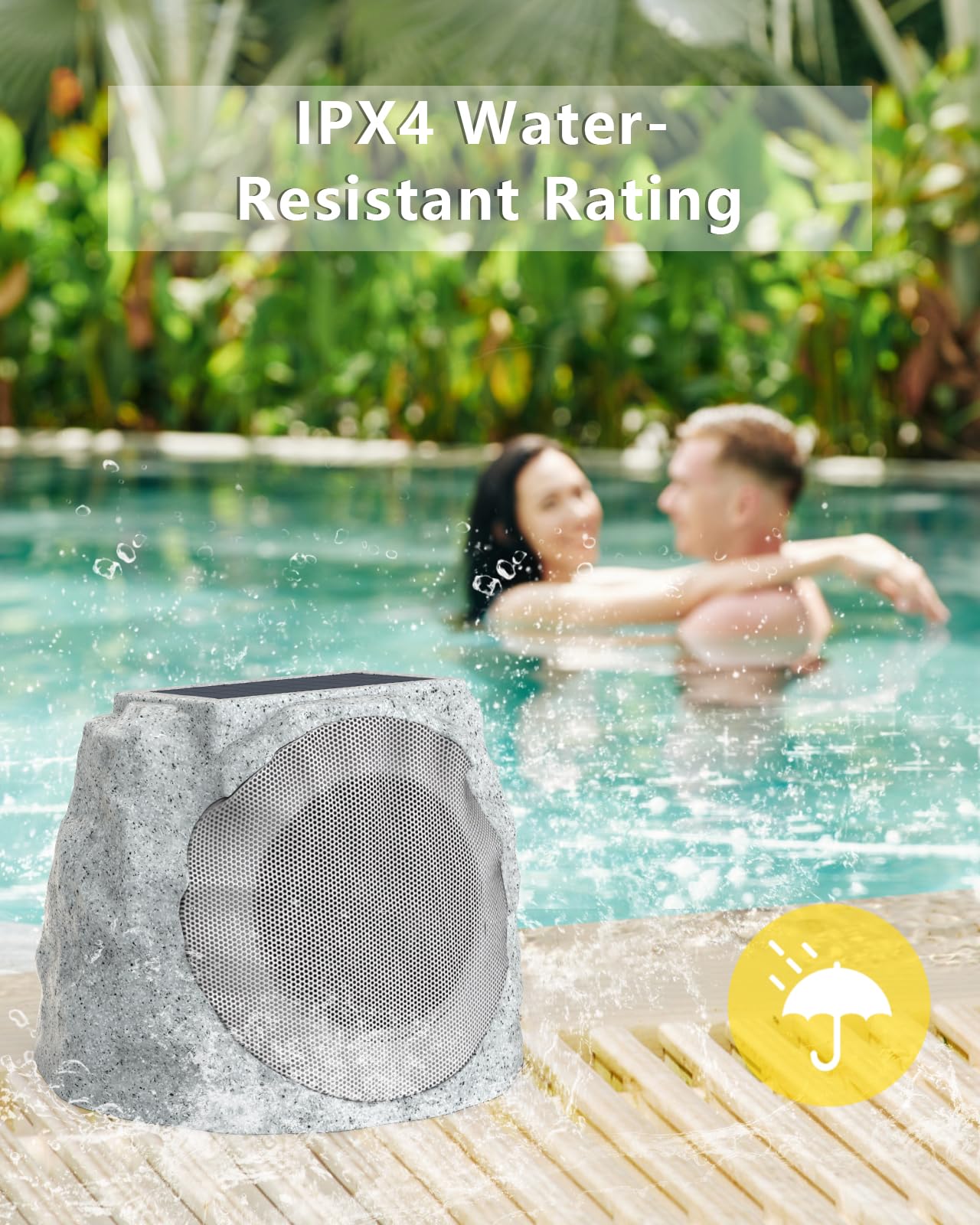 Outdoor Bluetooth Rock Speakers Wireless Waterproof with RGB LED Lights - Perfect for Patio, Pool, Garden, Deck, Backyard & Outdoor Parties (Marble Design, 2 Pack) | Great for BBQs, Beach Days & Summer Gatherings