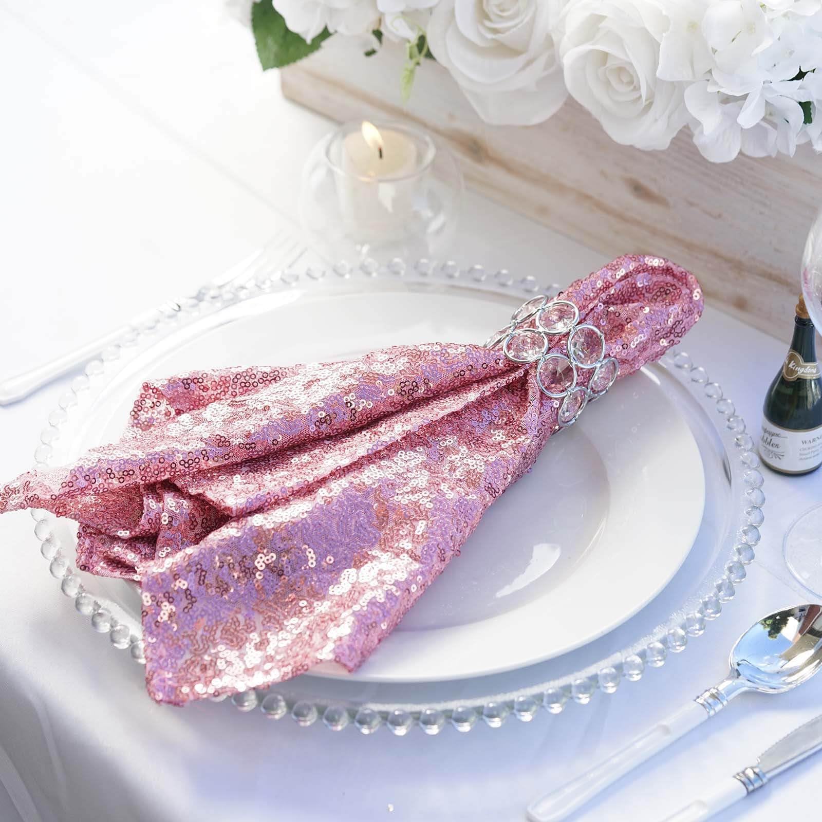 Efavormart 20x20 Inch Pink Sequin Table Napkins - Premium Washable Decorative Napkins for Wedding, Party, Restaurant & Dinner Decorations - Perfect for Special Occasions and Event Styling