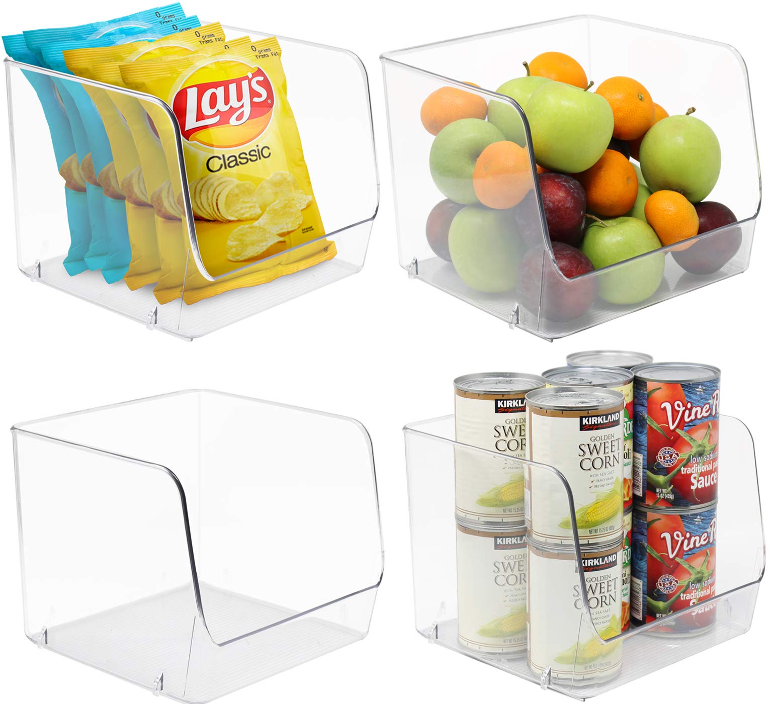 Sorbus 4-Pack Clear Plastic Storage Bins - Pantry Organizer Containers for Kitchen, Fridge, Food, Snacks, Fruits, Vegetables & Bathroom Supplies | Stackable Open Bins for Home Organization & Decluttering