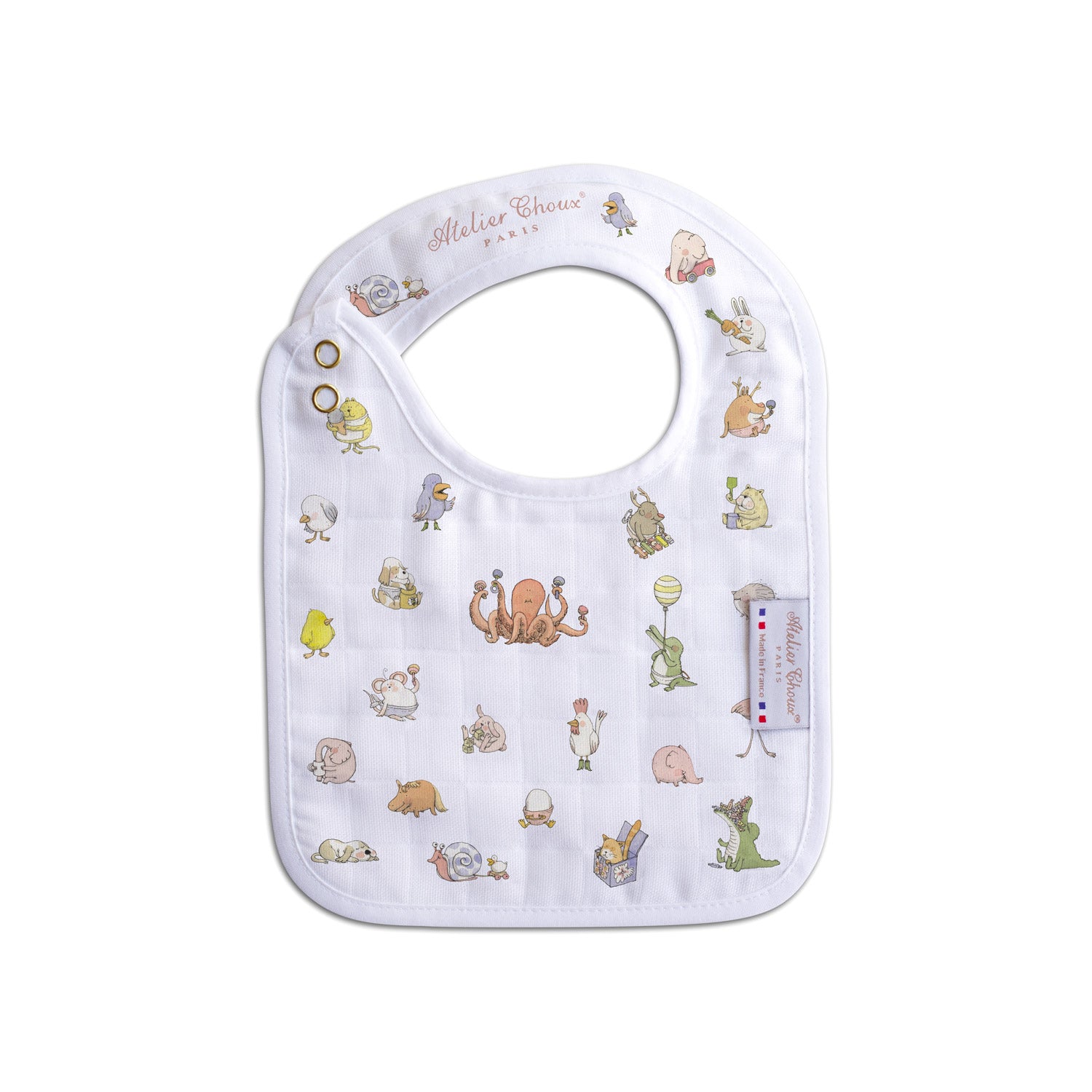 Atelier Choux Baby Bib with Gold Snaps - Premium Soft Cotton Drool Bib for Newborns & Infants - Perfect for Feeding, Teething, and Everyday Use