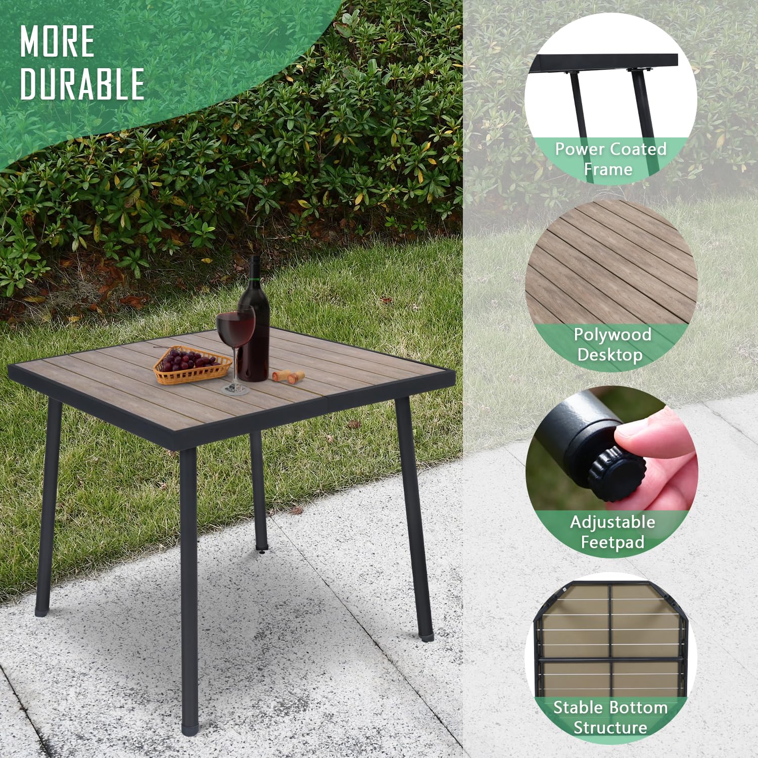 ENSTVER 5-Piece Outdoor Dining Set - All-Weather Rattan Patio Table & 4 Chairs with Cushions, Durable Plastic-Wood Tabletop - Perfect for Backyard, Garden, Poolside & Outdoor Entertaining