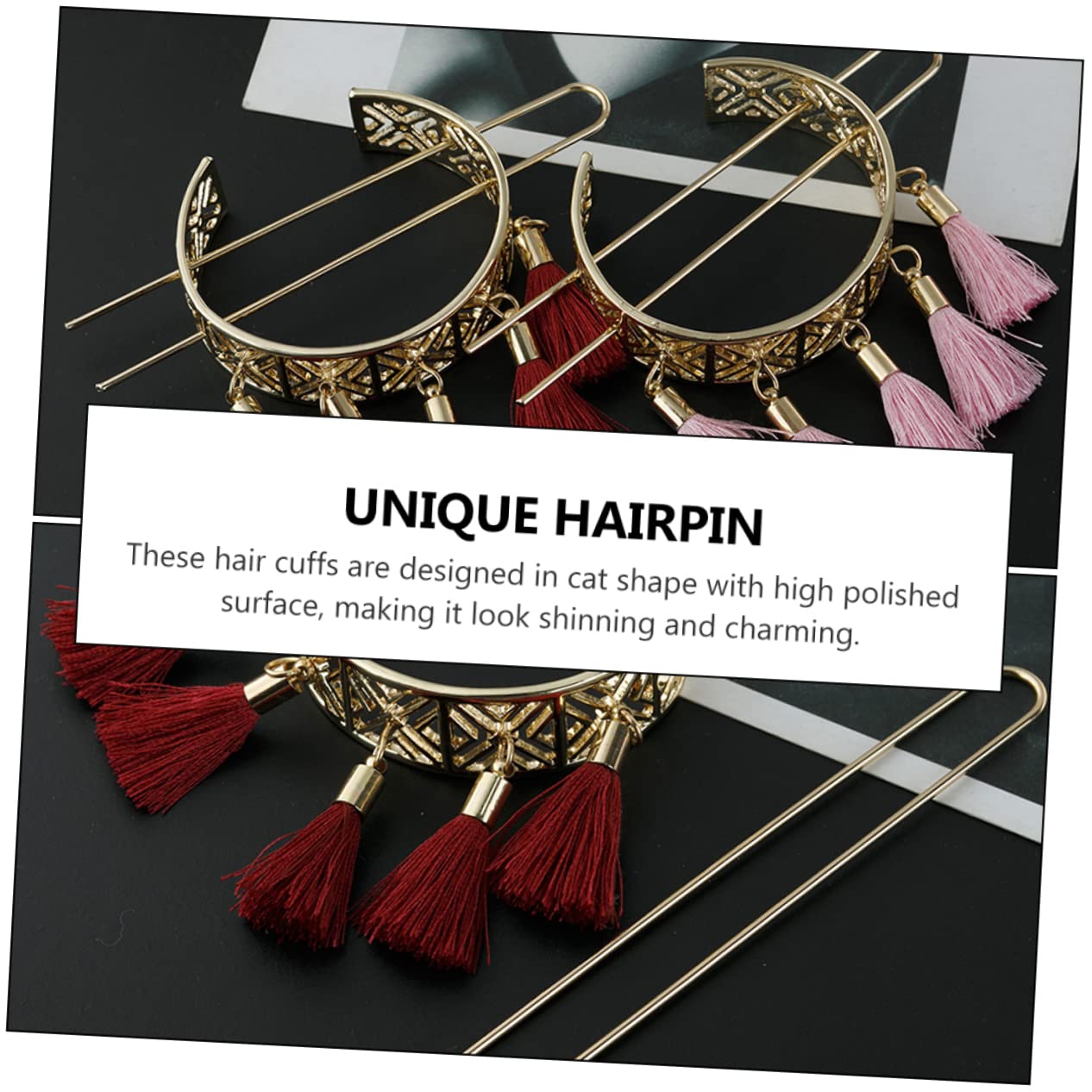Vintage Geometric Lace Hair Bun Holders - Pair of Lightweight Hair Cuff Buns with Tassels for Women | Wedding, Prom, Cosplay & Vintage Style Hair Accessories
