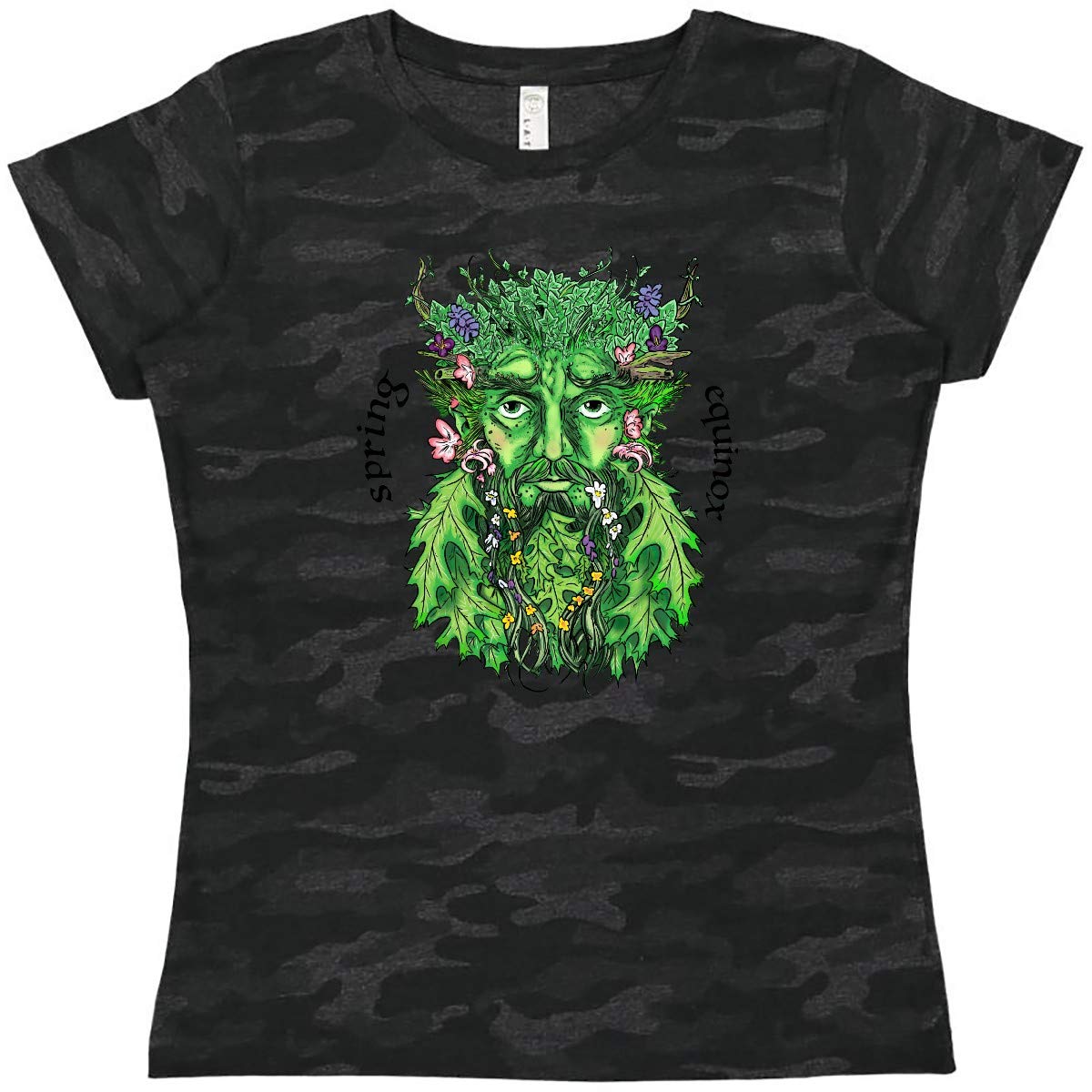 Inktastic 1st Day of Spring Greenman Spring Equinox Women's T-Shirt | Eco-Friendly Graphic Tee for Women | Perfect for Spring Festivals, Nature Walks & Earth Day Celebrations
