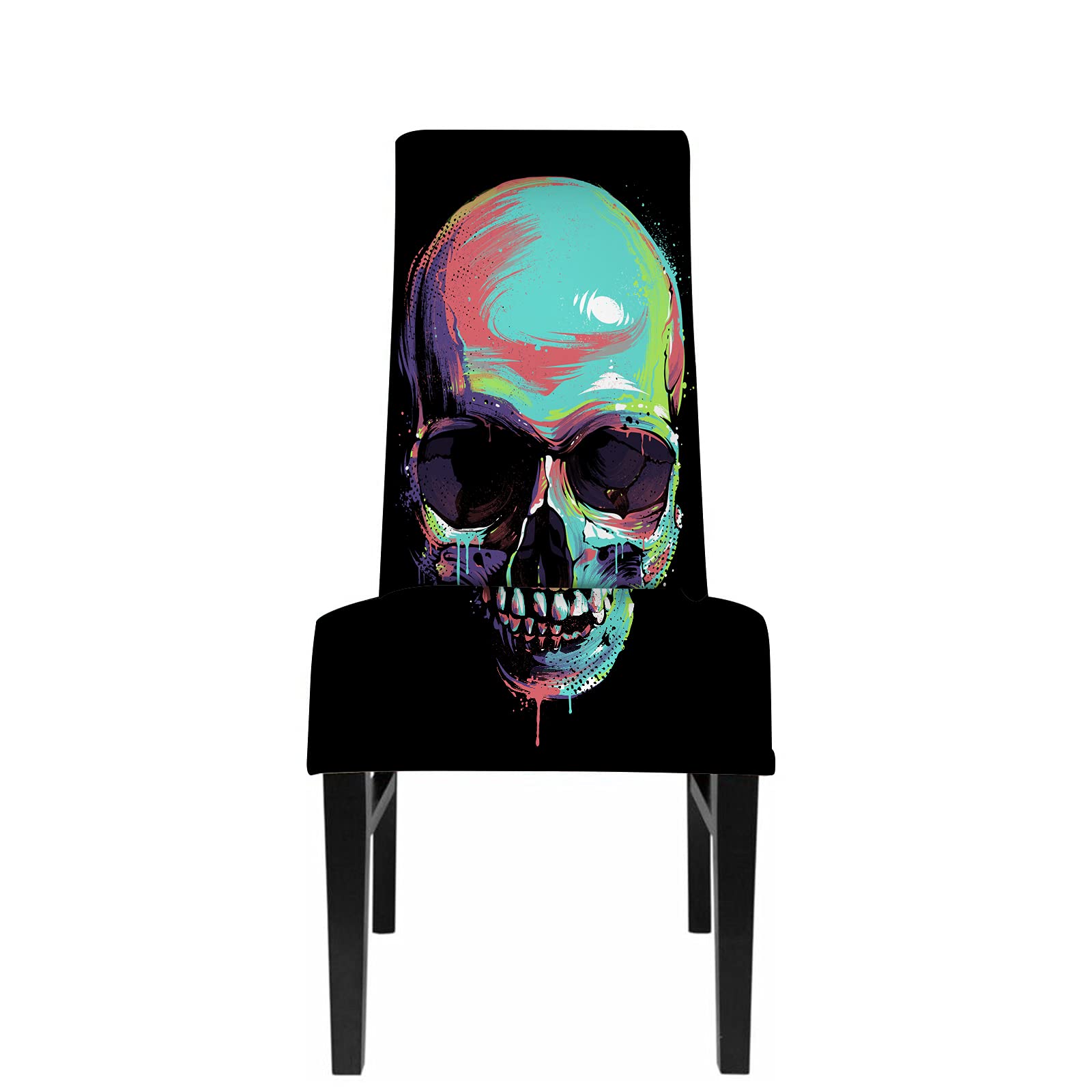 Swono Skull Chair Covers for Dining Room - Bright Graffiti Art Seat Protectors, Soft & Comfortable Home Decor for Halloween Parties, Gothic Weddings & Themed Events