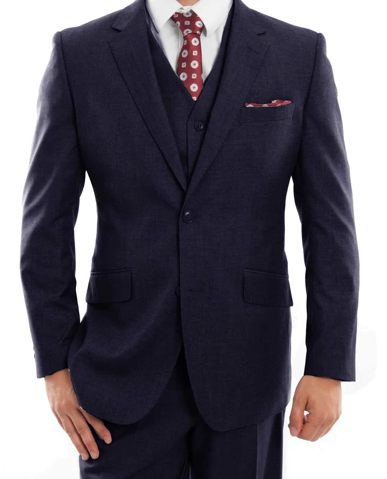 Premium Italian Wool Suit for Men - Modern Fit 3 Piece Navy Blue Business Formal Wear - Perfect for Weddings, Office & Special Occasions