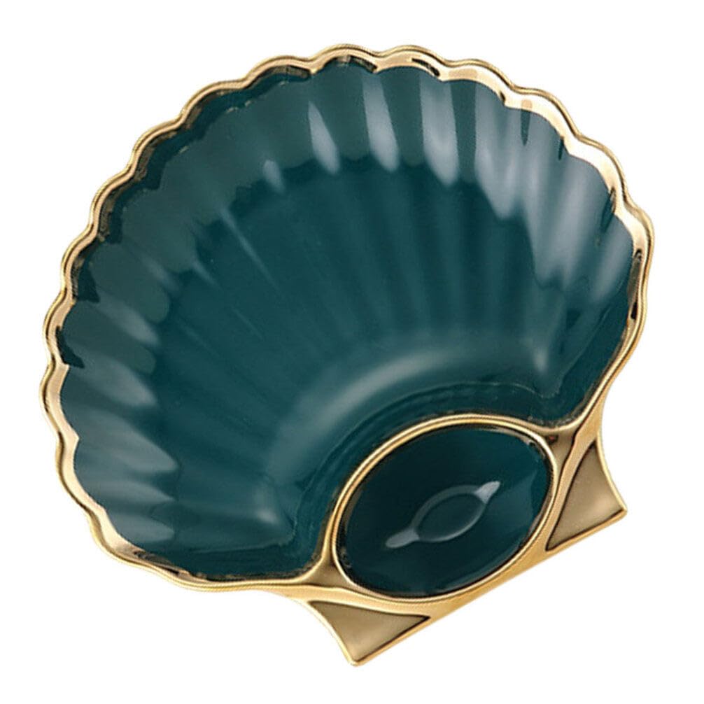 DOITOOL Ceramic Sushi Plate with Sauce Compartment - Seashell Shaped Japanese Sushi Serving Dish for Sushi, Dumplings & Snacks - Elegant Home & Kitchen Dinnerware (Green) | Perfect for Parties, Restaurants & Asian Cuisine Lovers