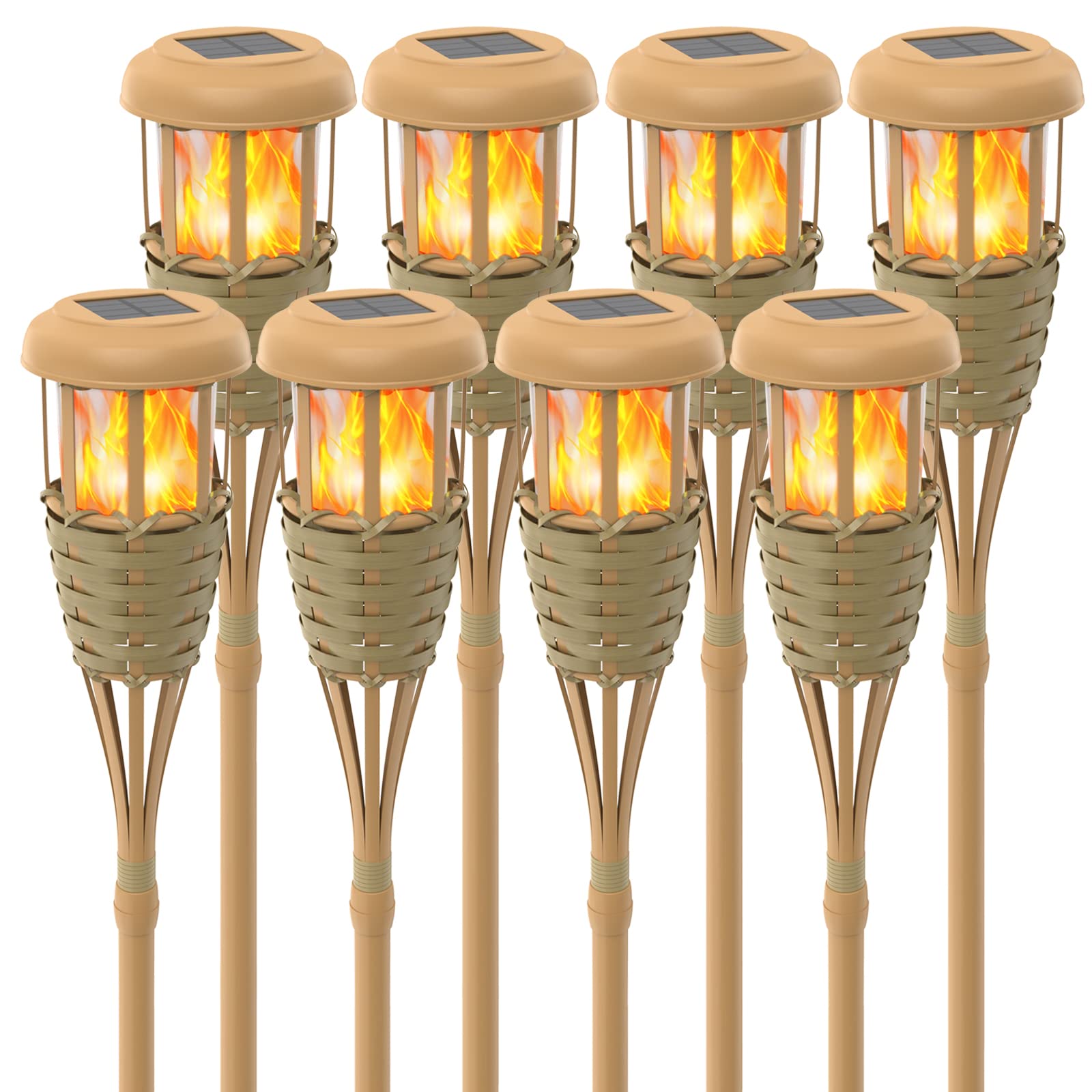 Solar Torch Lights Outdoor with Flickering Flame Effect - 8 Pack Waterproof Solar Powered Garden Lights for Patio, Pathway, Yard, and Poolside Decor | Perfect for Backyard Parties, Landscape Lighting, and Outdoor Ambiance