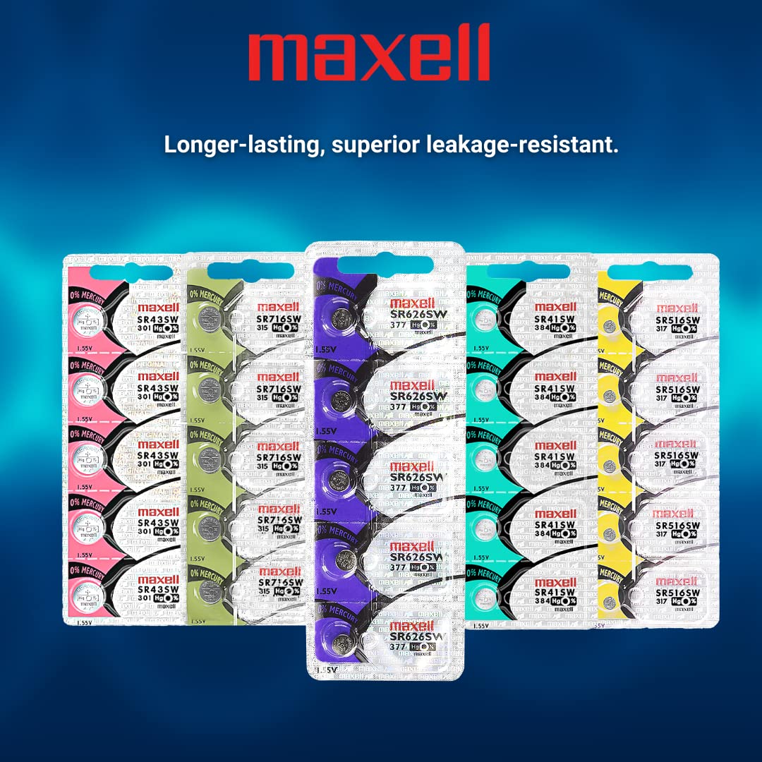Maxell 377 Watch & Calculator Batteries (50-Pack) - Long-Lasting Power for Watches, Calculators & Small Electronics
