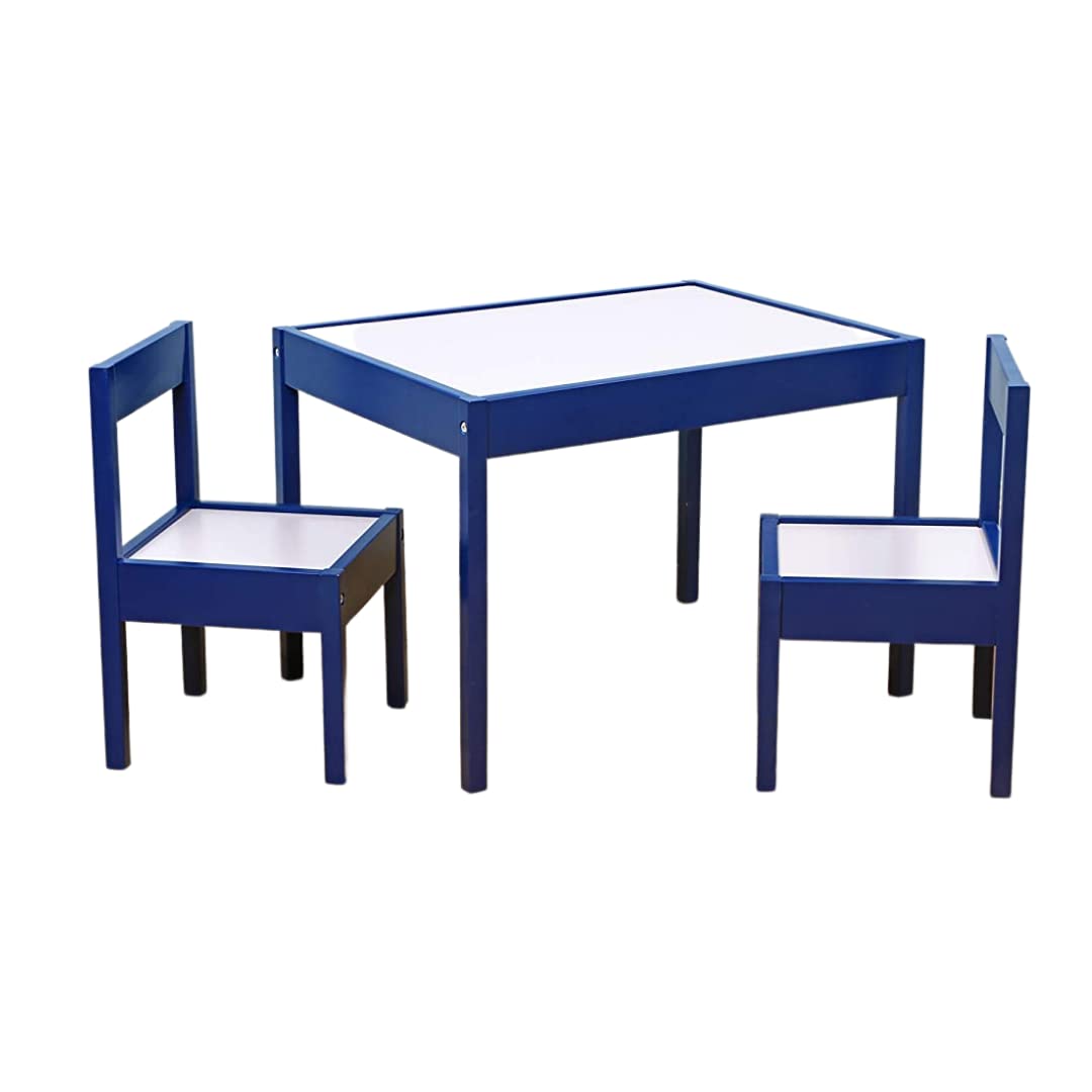 Kids Wooden Table and Chair Set - 3 Piece Blue Play Table for Picnic, Dining, Outdoor Activities - Perfect for Art, Crafts, Drawing & Painting - Ideal for Playroom, Preschool & Backyard Fun
