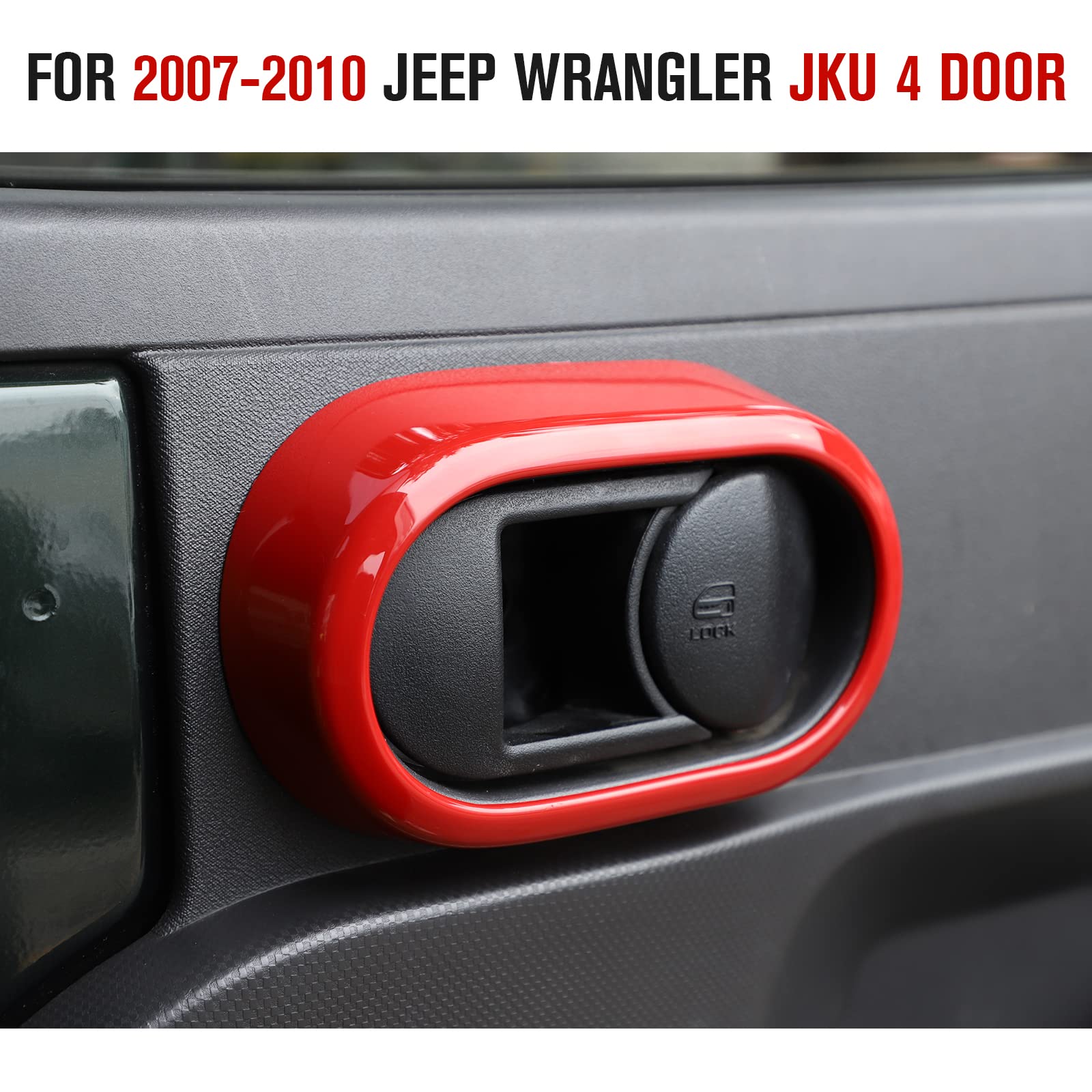 JeCar 2007-2010 Jeep Wrangler JK Unlimited 4-Door Interior Door Handle Cover Trim - Red Car Accessories for Enhanced Style & Protection | Perfect for Off-Roading & Daily Commuting