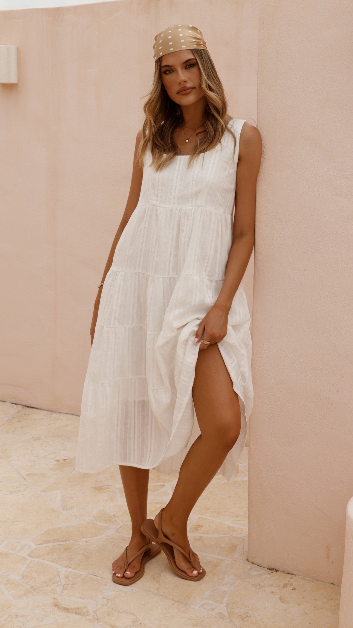 Liza Midi Dress for Women - Elegant White Summer Dress for Casual Wear, Office & Date Night
