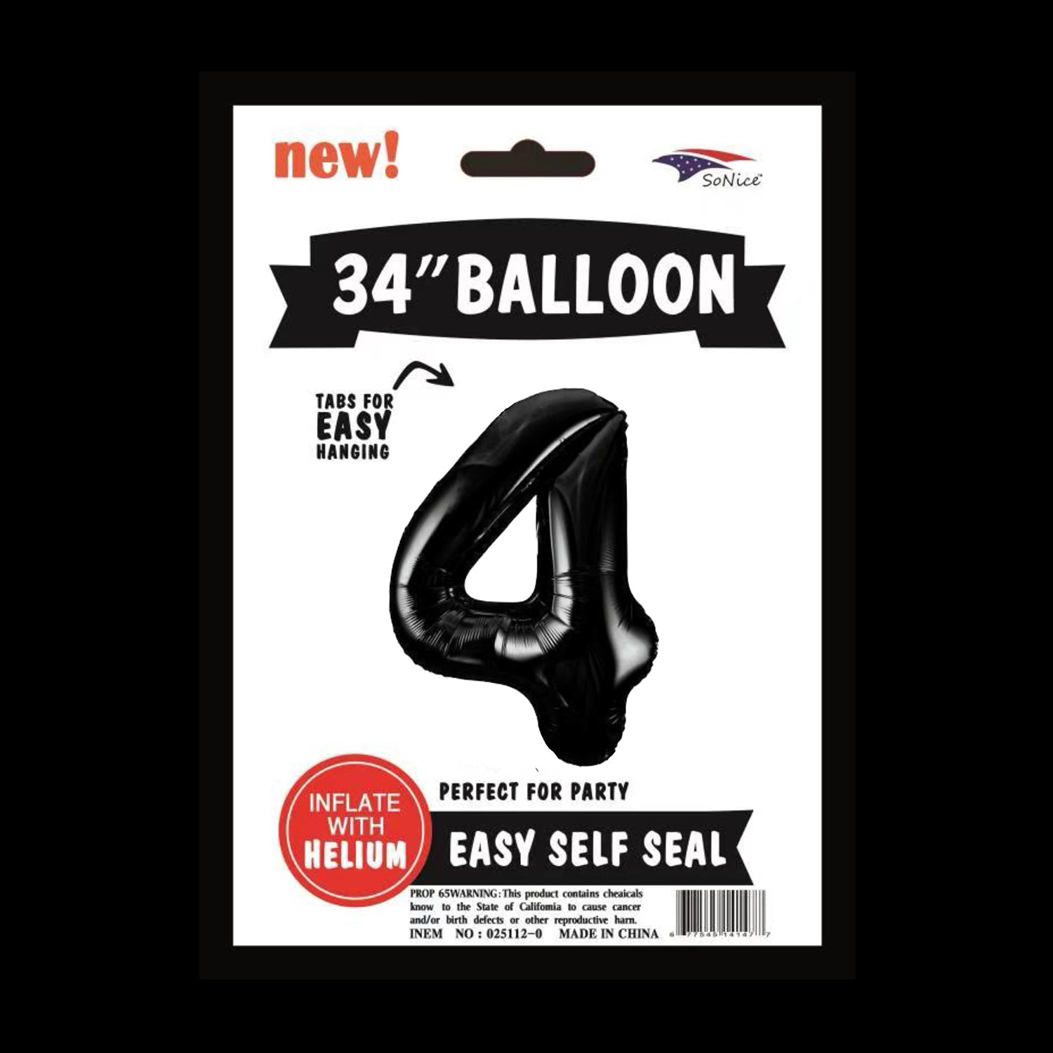 Black Number 4 Foil Balloon (34