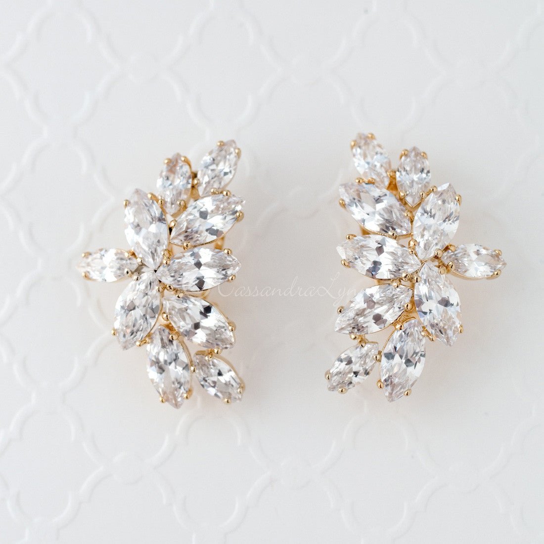 CZ Bridal Earrings - Marquise Leaf Cluster Dangle Earrings for Weddings, Prom & Special Occasions | Elegant Cubic Zirconia Jewelry Gift for Women