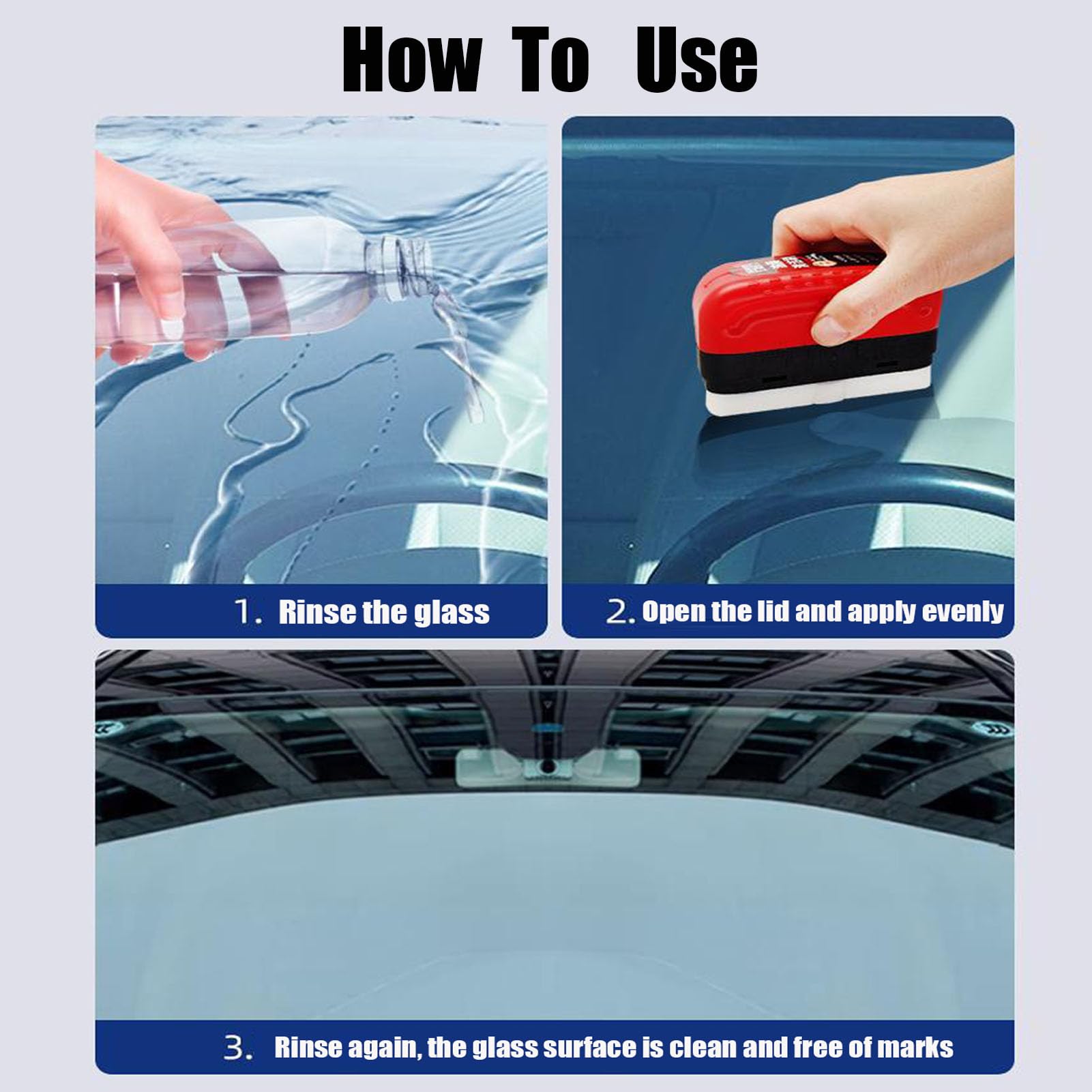 Avoxz 2-in-1 Glass & Windshield Cleaner - Professional Oil Film Remover for Car Windows - Automotive Glass Cleaning Brush with Scraper - Perfect for Windshield Stains, Home Windows & Mirrors (1 Set)