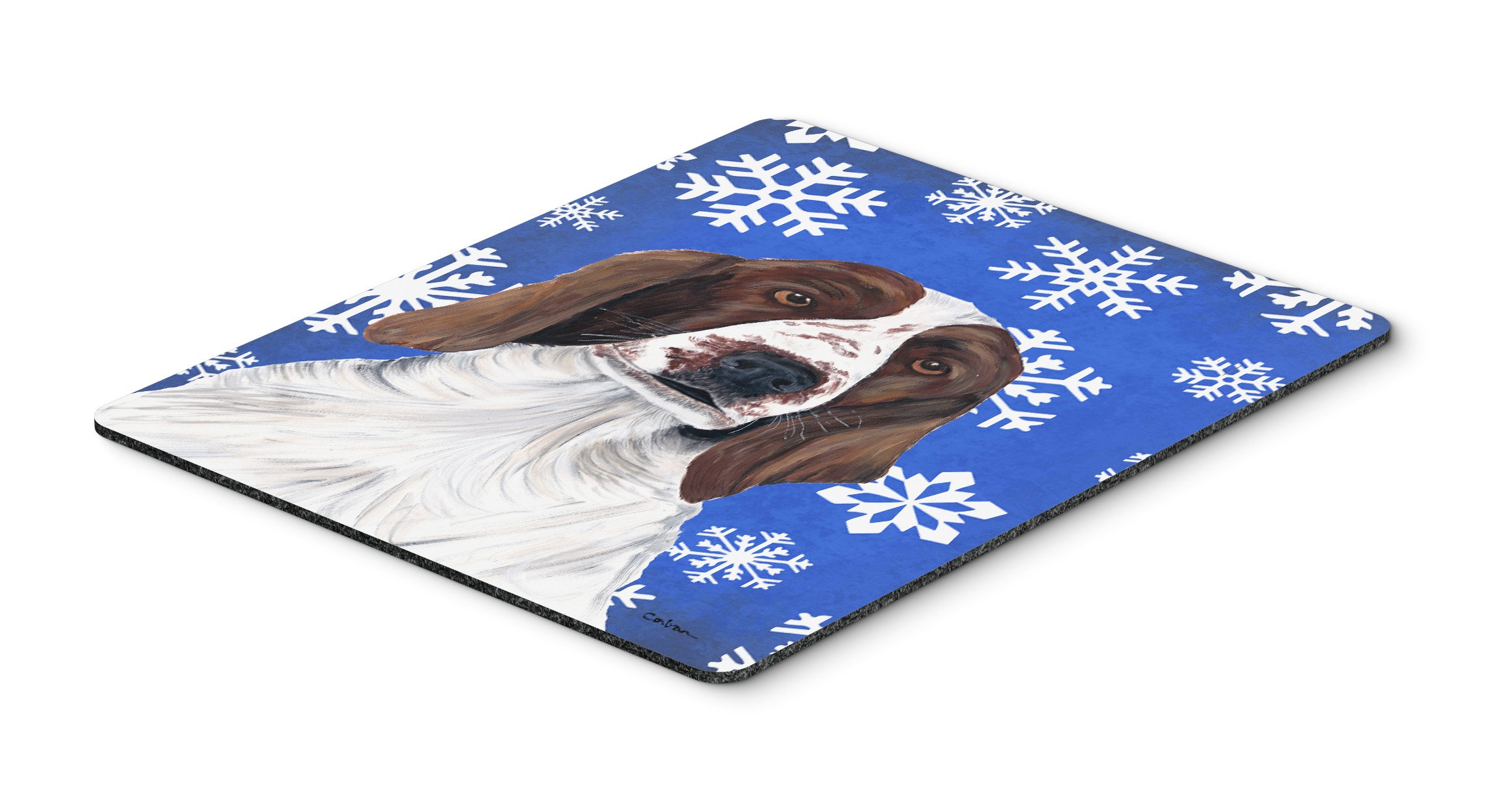 Welsh Springer Spaniel Winter Snowflakes Holiday Mouse Pad - Large Washable Non-Slip Desk Mat for Office, Gaming & Laptop Use | Christmas Home Decor & Computer Accessory