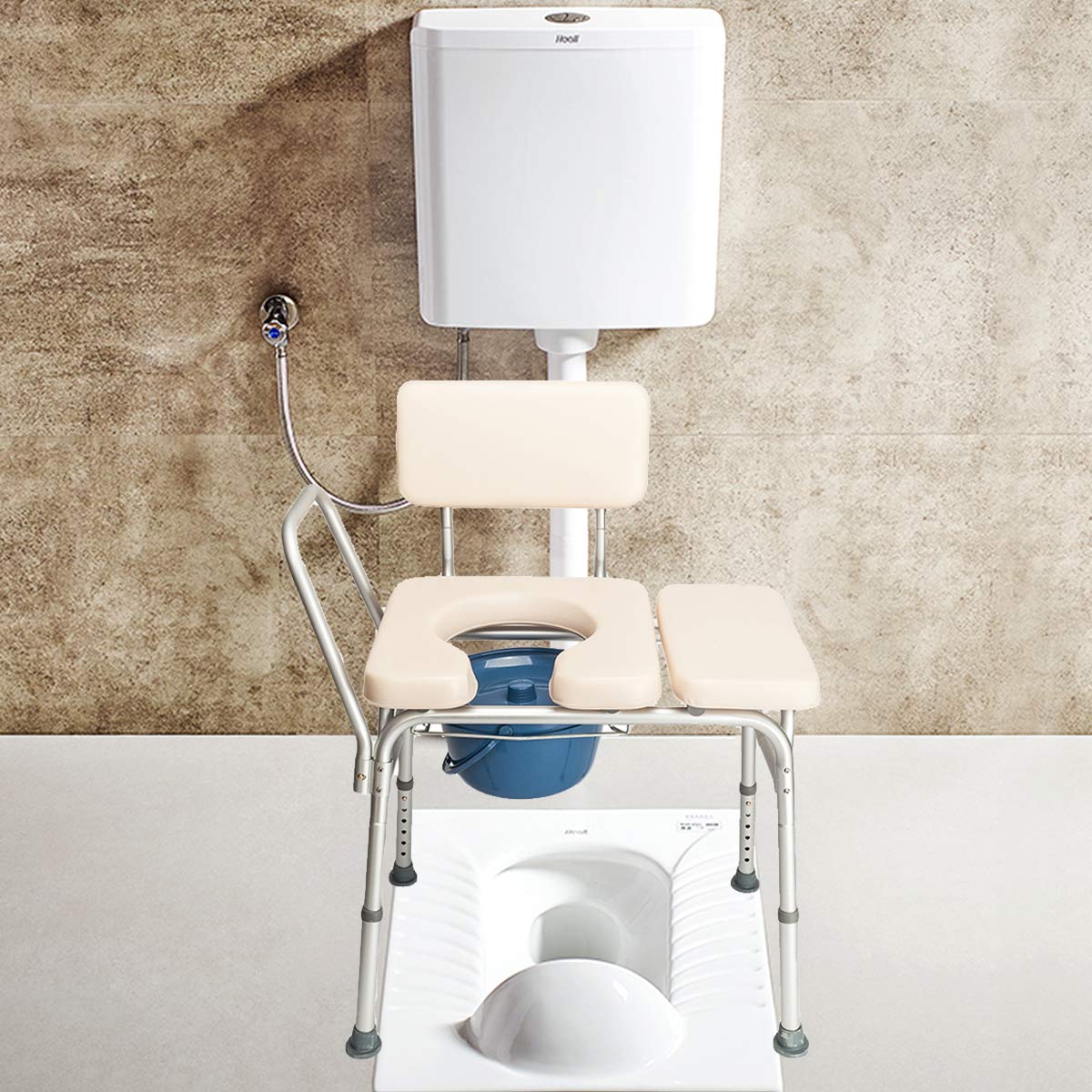 **White Commode Chair for Adults & Seniors - Adjustable Toilet Potty Chair with Shower Commode Seat, Bathroom Stool & Bedside Seat for Elderly, Disabled & Pregnant Women - Ideal for Home Care & Mobility Assistance**