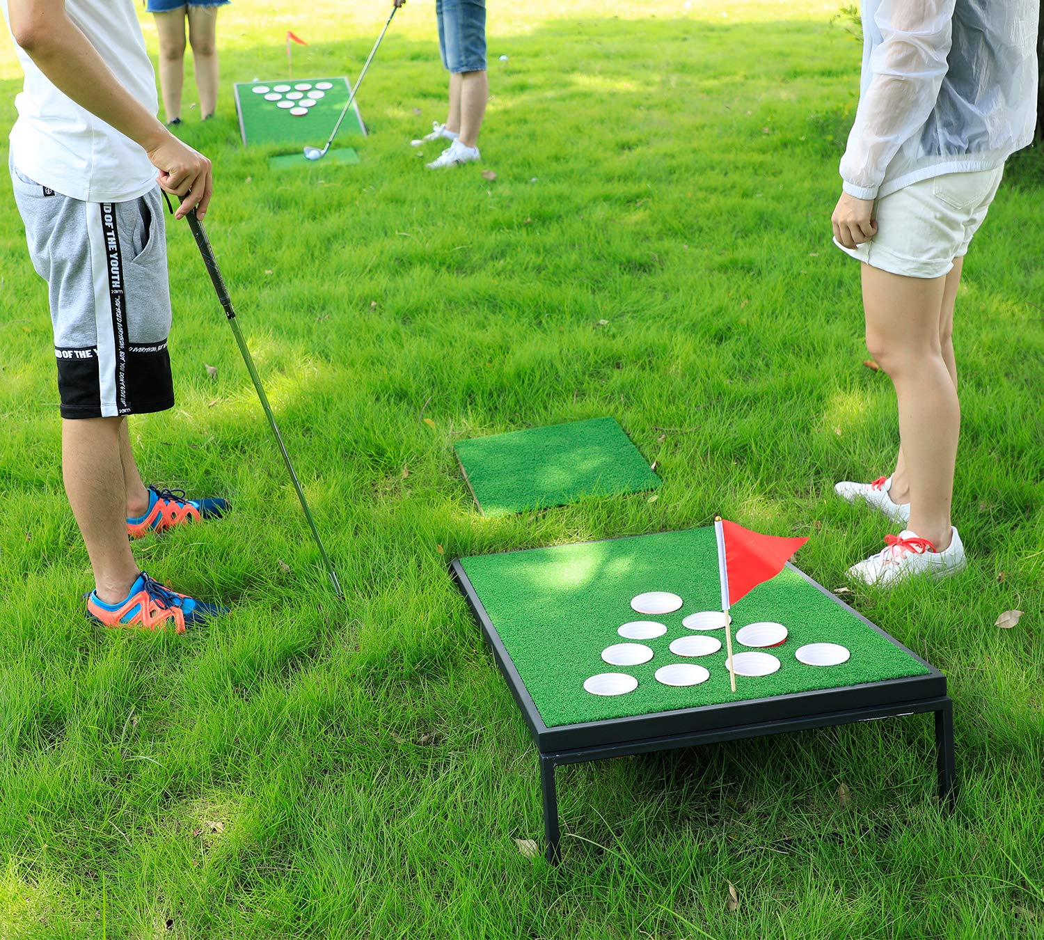 Premium Golf Cornhole & Pong Game Set with Chipping Mats & Balls - Fun Backyard, Tailgate, and Outdoor Party Game - Perfect Gift for Golfers, Family, and Friends