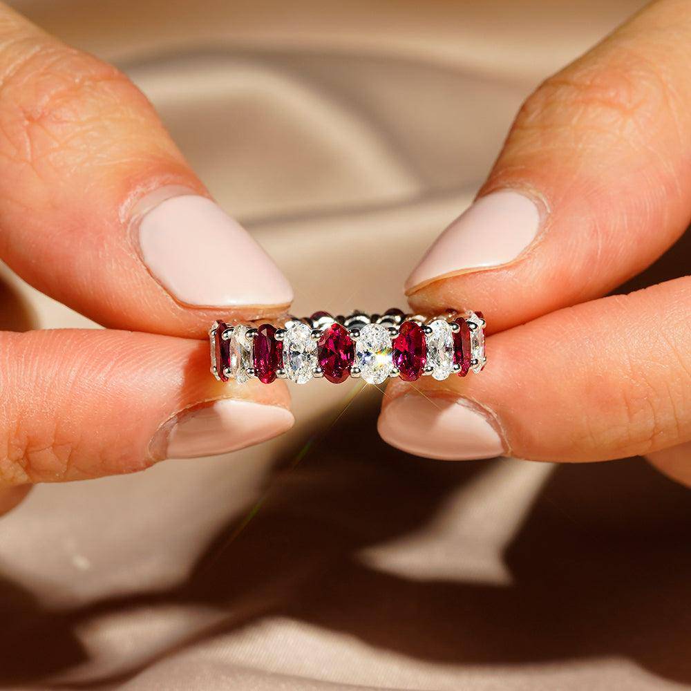 6.6 CT Lab-Created White Sapphire & Ruby Gemstone Ring for Women - Elegant Wedding, Engagement, Anniversary Jewelry Gift