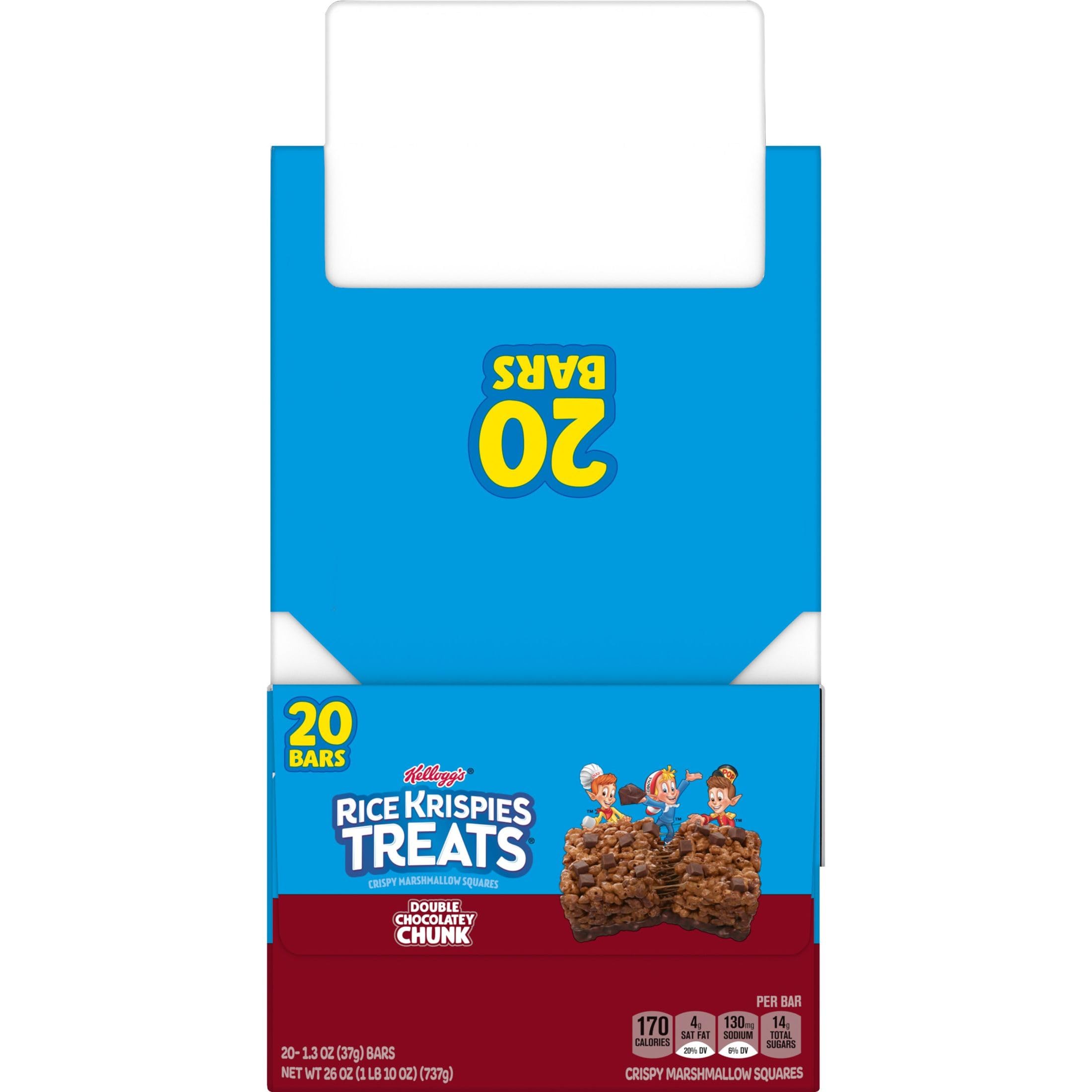 Double Chocolate Chunk Rice Krispies Treats Marshmallow Snack Bars - 26oz Box (20 Bars) | Kids Snacks, School Lunch, After School Treats, Birthday Party Favors & Office Snacks