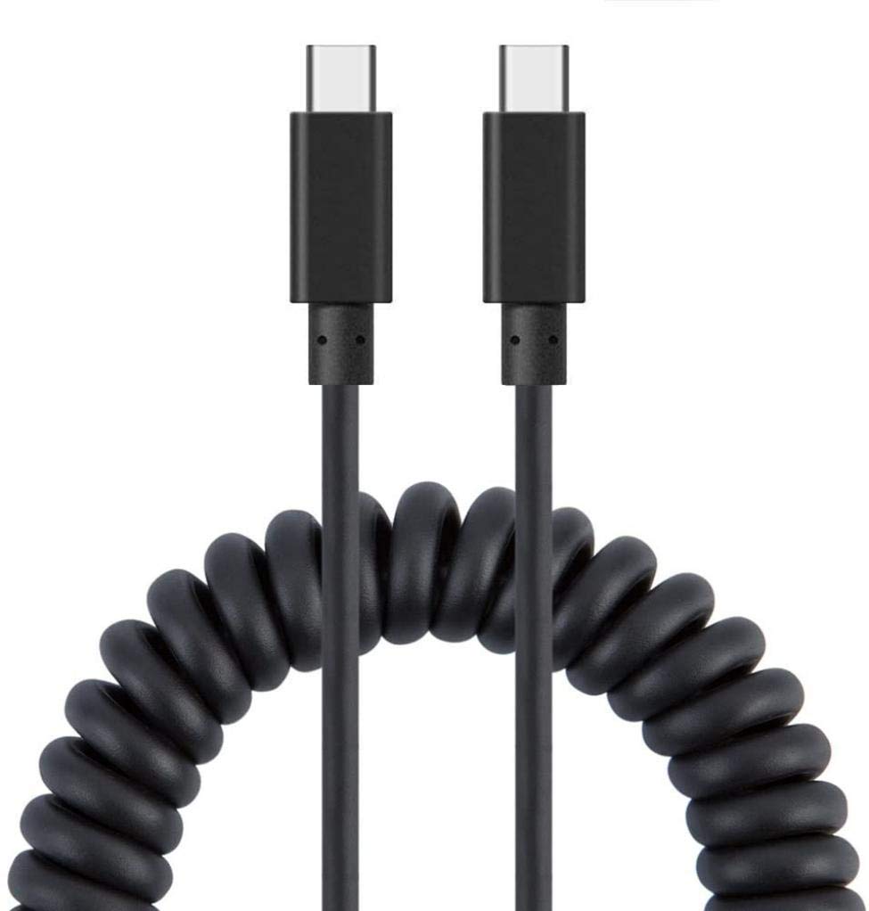 Premium 6ft Coiled USB-C to USB-C Fast Charging Cable for LG V60, V50S, V50 ThinQ 5G - High-Speed Data Sync & Power Delivery - Durable Black Charger Cord for Home, Office & Travel Use