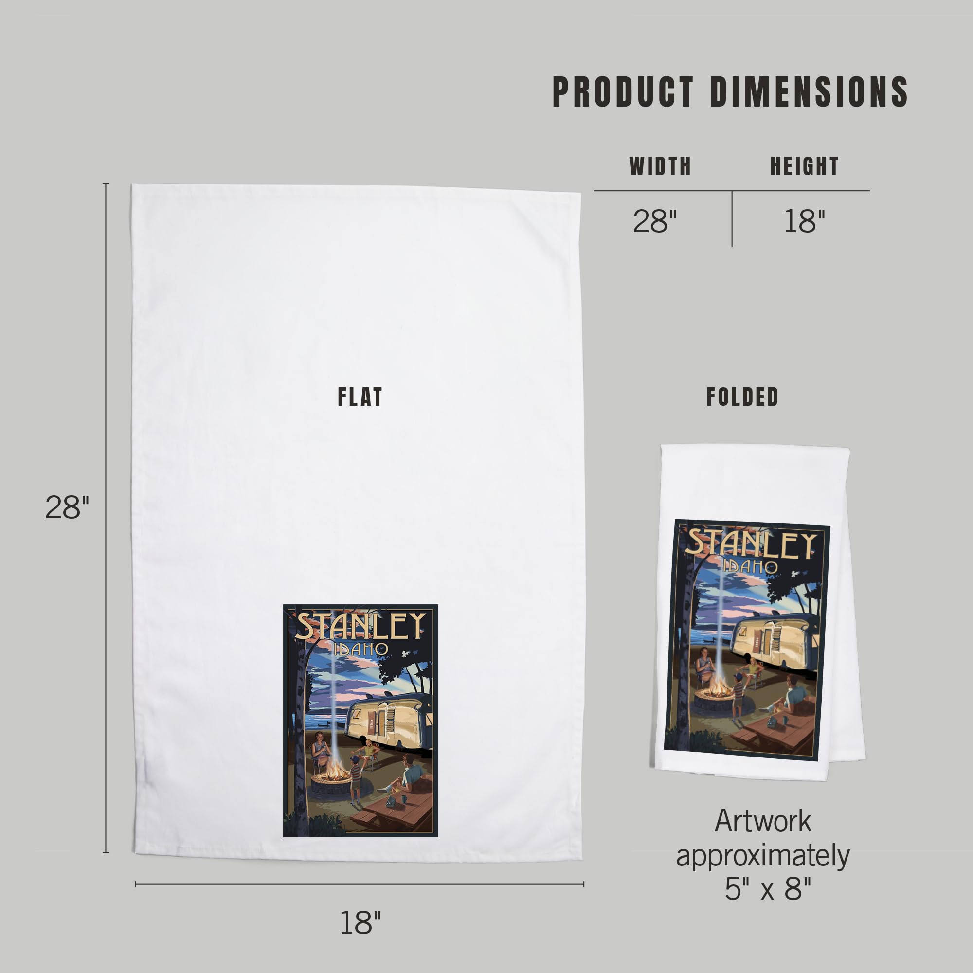 Stanley Idaho Retro Camper and Lake Cotton Tea Towel - 100% Cotton Decorative Hand Towel for Kitchen, Home Decor & Camping Accessories | Perfect for Farmhouse Style, RV Life and Cabin Decor