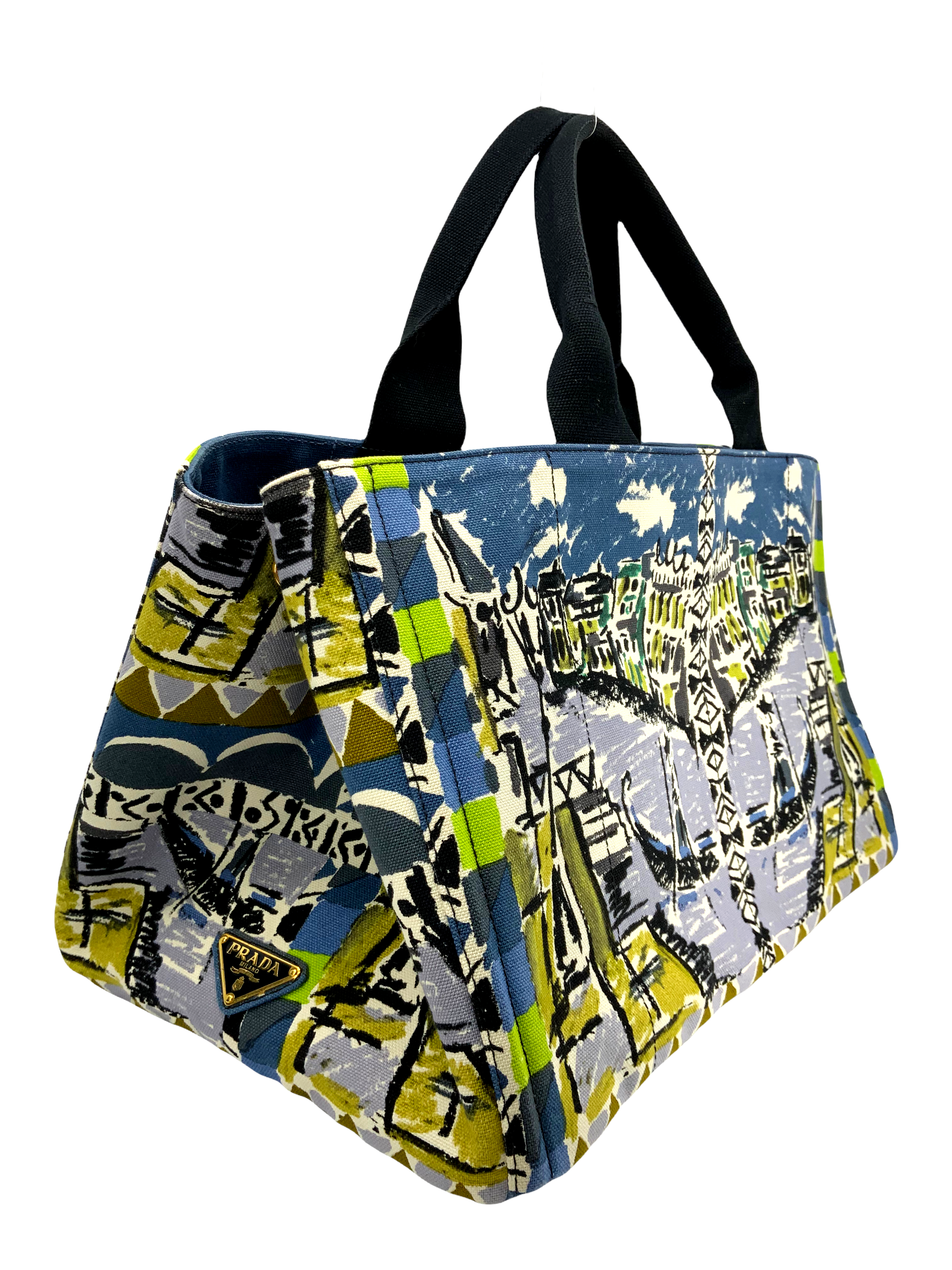 PRADA Canapa St. Venez Tote Bag for Women - Luxury Designer Handbag with Leather Trim - Perfect for Work, Travel & Everyday Use