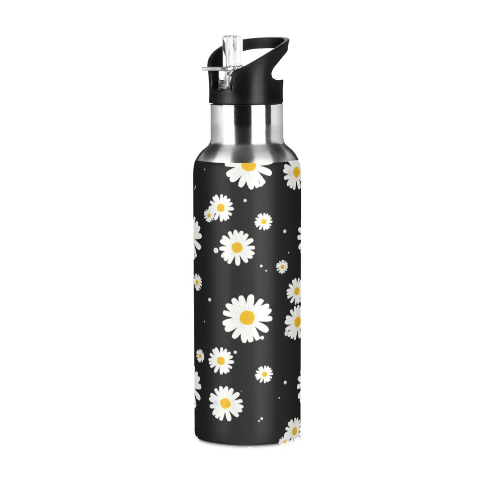 Stainless Steel Water Bottle 600ml with Straw - for Hiking, Sports & Outdoors