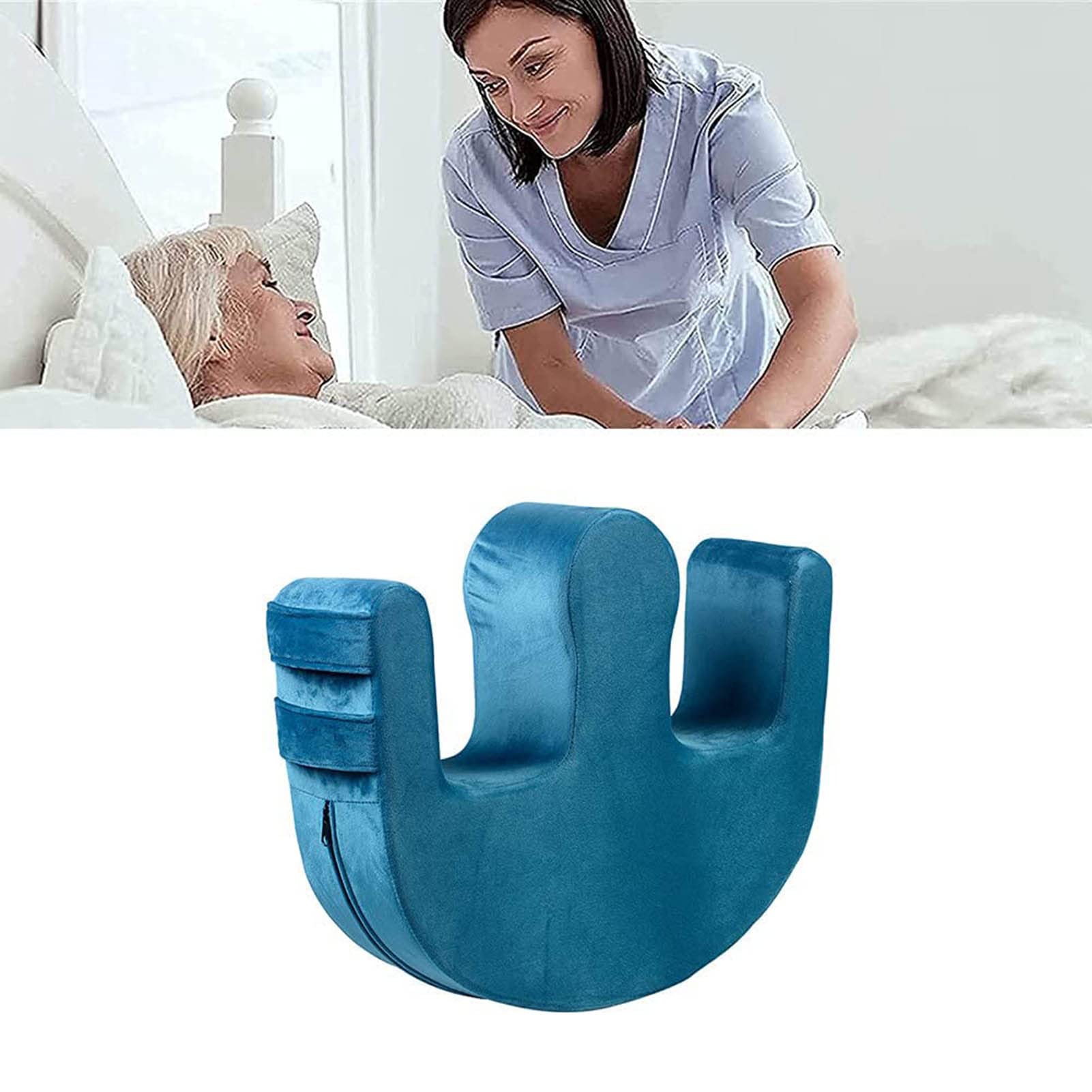 MLYSH U-Shaped Memory Foam Bed Sore Cushion Pillow for Elderly - Breathable Velvet Cover, Pressure Relief & Turn Over Assist - Ideal for Bedridden Patients, Home Care & Hospital Use - Blue
