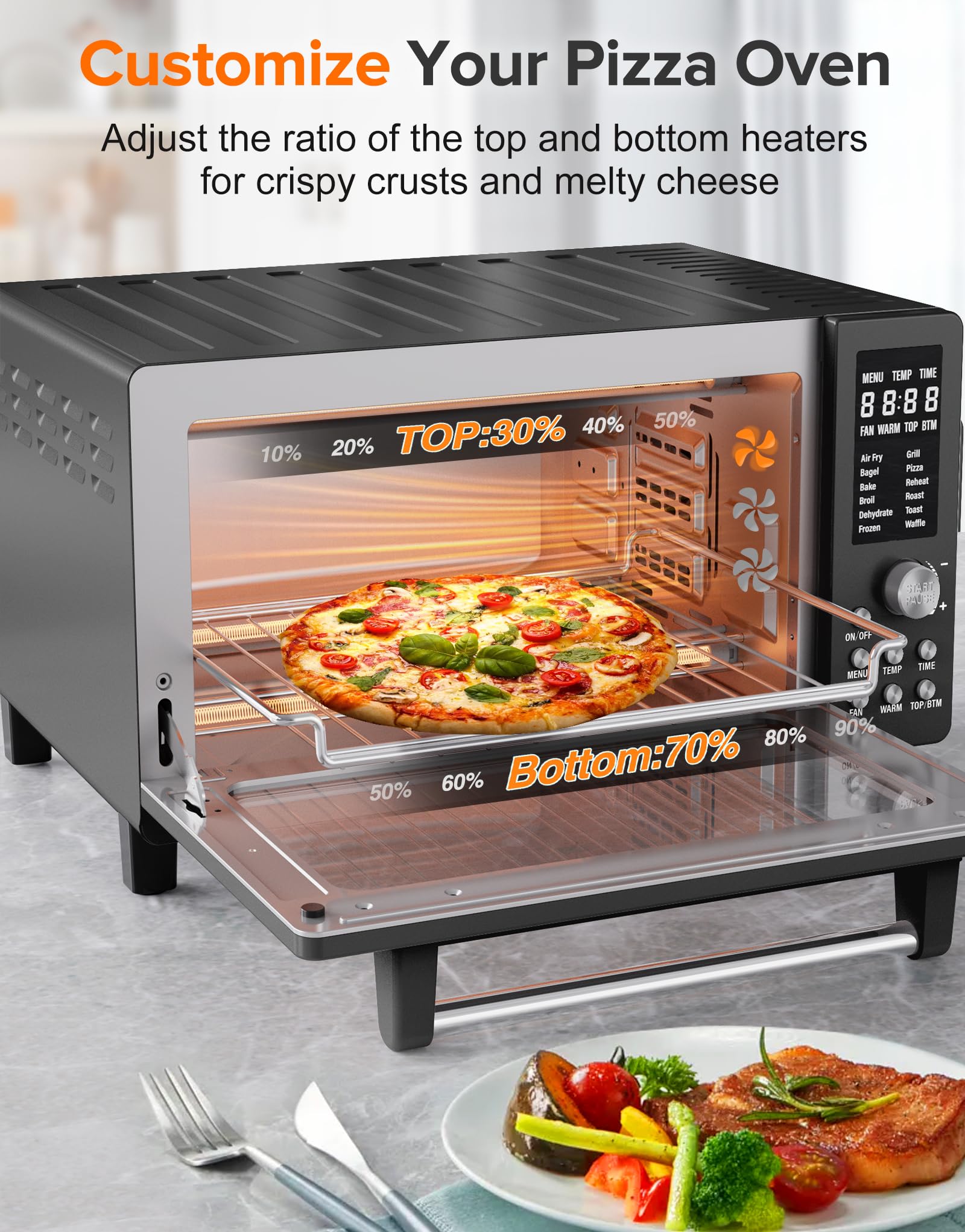 Nuwave Bravo Pro Smart Air Fryer Toaster Oven Combo - 12-in-1 Countertop Convection Oven with Quick Crisp Technology, 1800W, 50-450°F, PFAS-Free, 21QT, Black - Perfect for Healthy Cooking, Baking, Roasting & Meal Prep in Small Kitchens