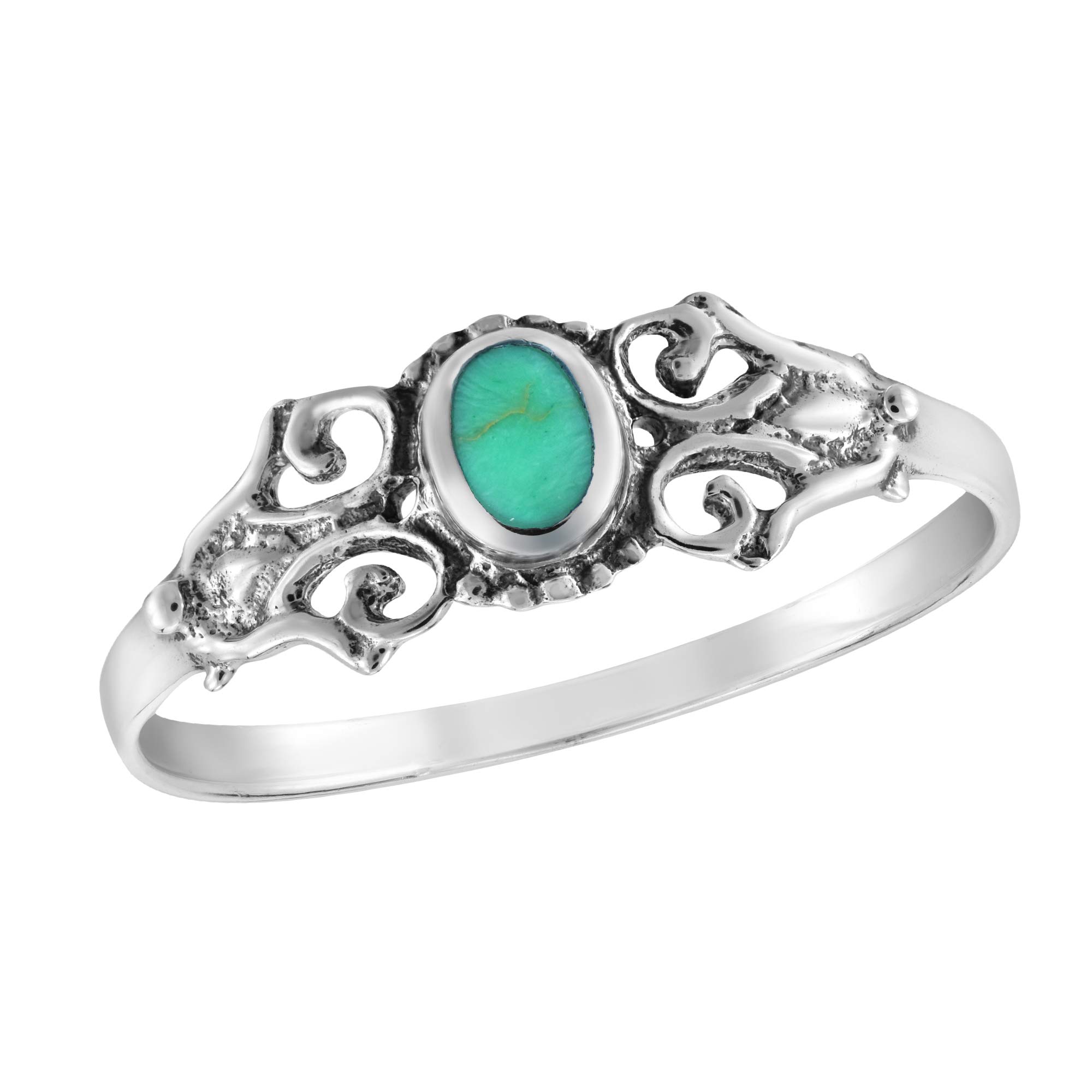 Aeravida Timeless Vintage Oval Green Simulated Turquoise .925 Sterling Silver Band Ring for Women | Classic Wedding, Engagement & Mother's Day Jewelry Gift | Comfort Fit Vintage Style Rings (Size 5-10) | Perfect for Bridal, Anniversary & Special Occasions
