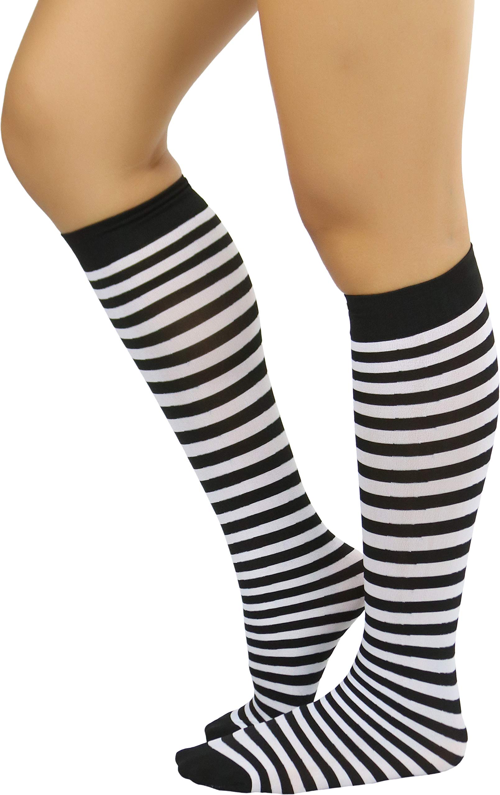 ToBeInStyle Women's Opaque Striped Knee-High Warm Nylon Stockings - Winter Tights for Office, Casual & Cold Weather Outfits