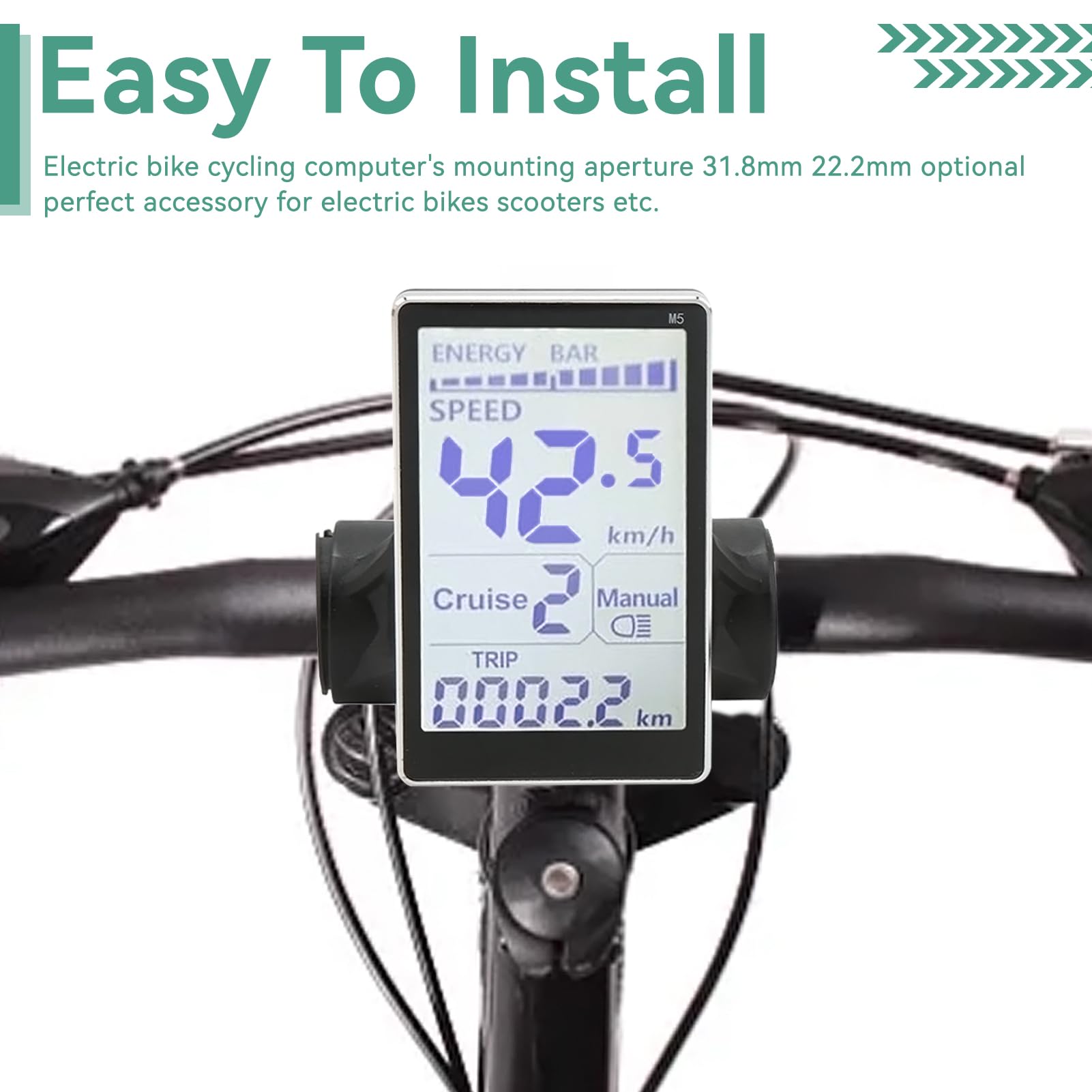 Universal 24V-60V Waterproof LCD Display for Electric Bikes & Scooters - M5 E-Bike Control Panel with 5-Pin Connector (Fits 22.2mm/31.8mm Handlebars) - Perfect for Commuting, Off-Road Adventures & Urban Riding
