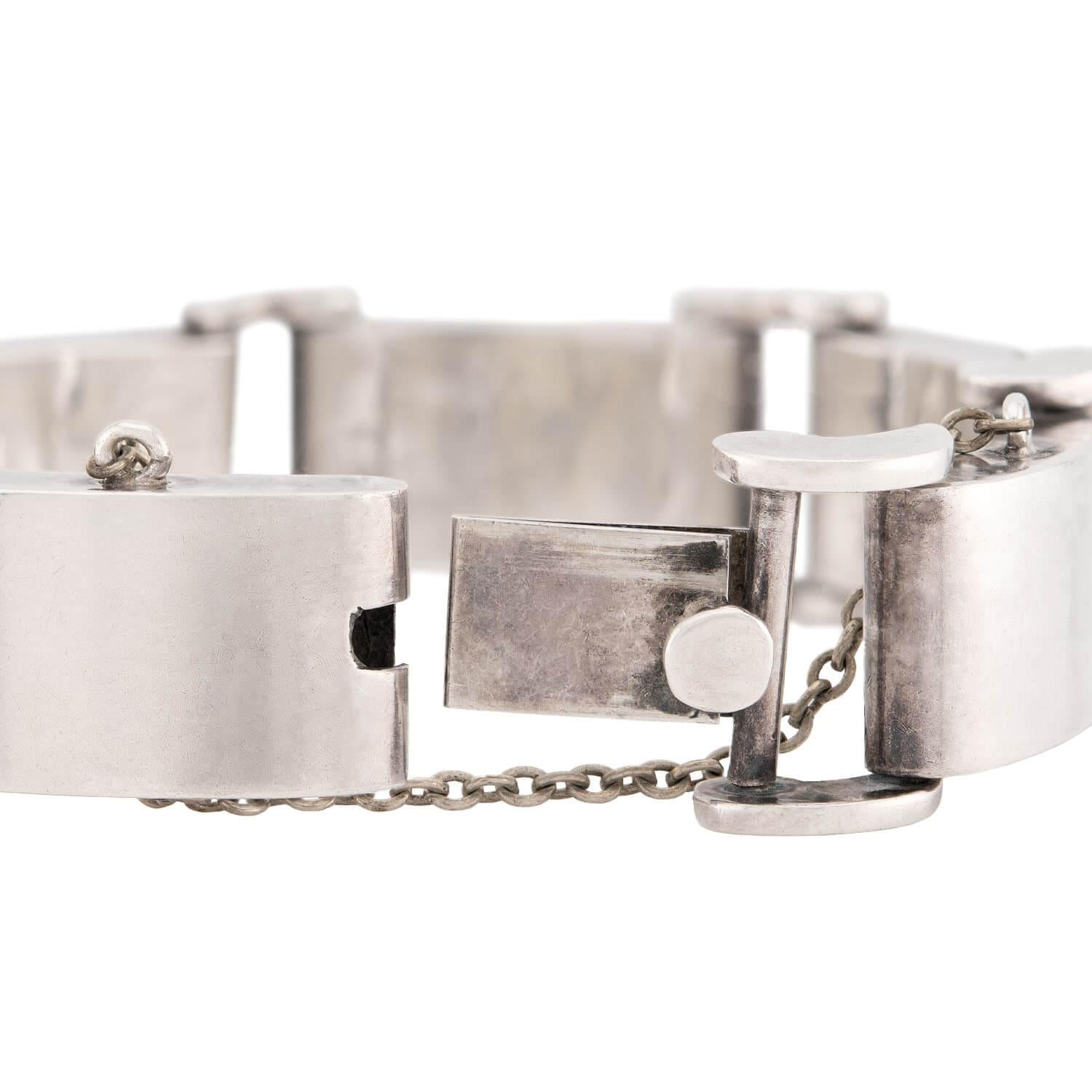 Vintage Mexican Sterling Silver Tire Track Link Bracelet - Handmade Taxco Jewelry for Women - Perfect for Boho, Hippie & Western Fashion Styles