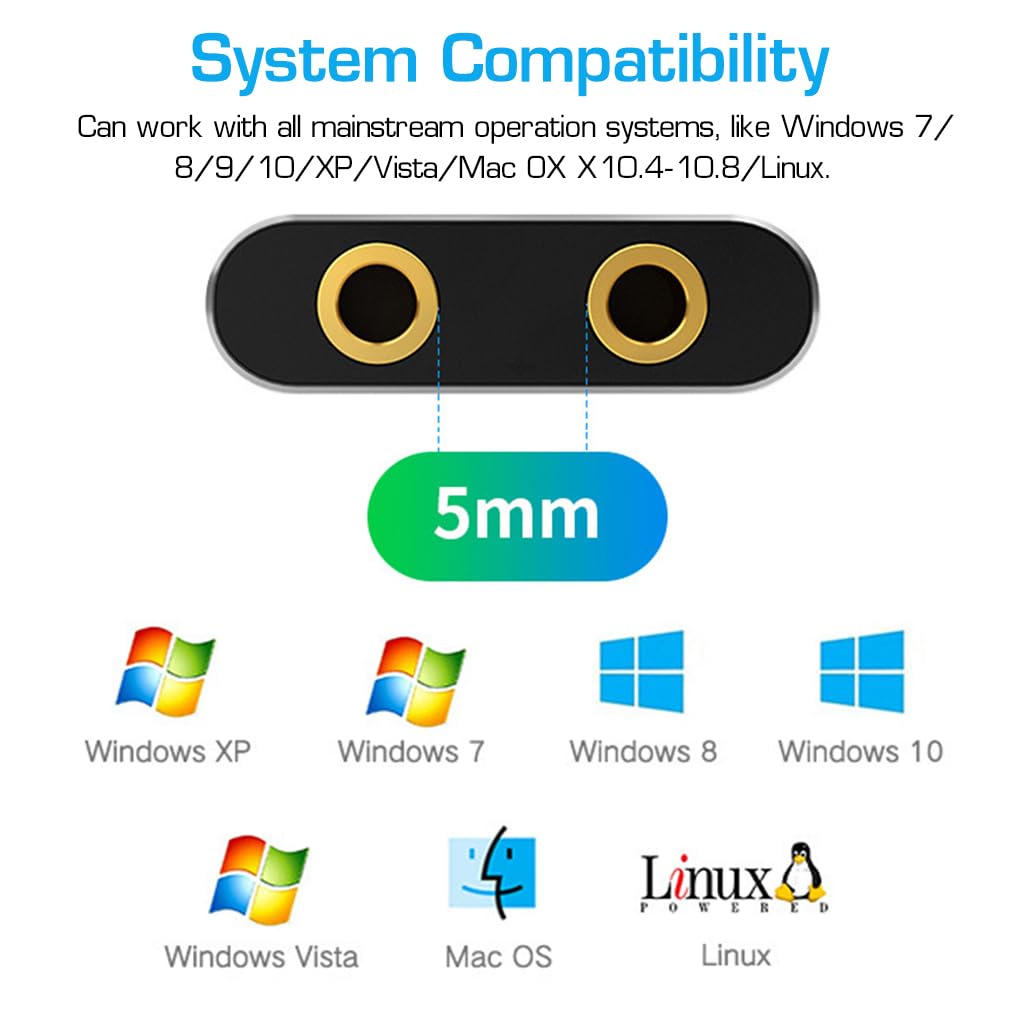 USB Sound Card Adapter - USB to 3.5mm Audio Jack Converter for Windows, Mac, Linux, PC & PS4 | External Stereo Sound Splitter | Plug & Play No Drivers Needed | Perfect for Gaming Headsets, Laptops & Home Office Setup