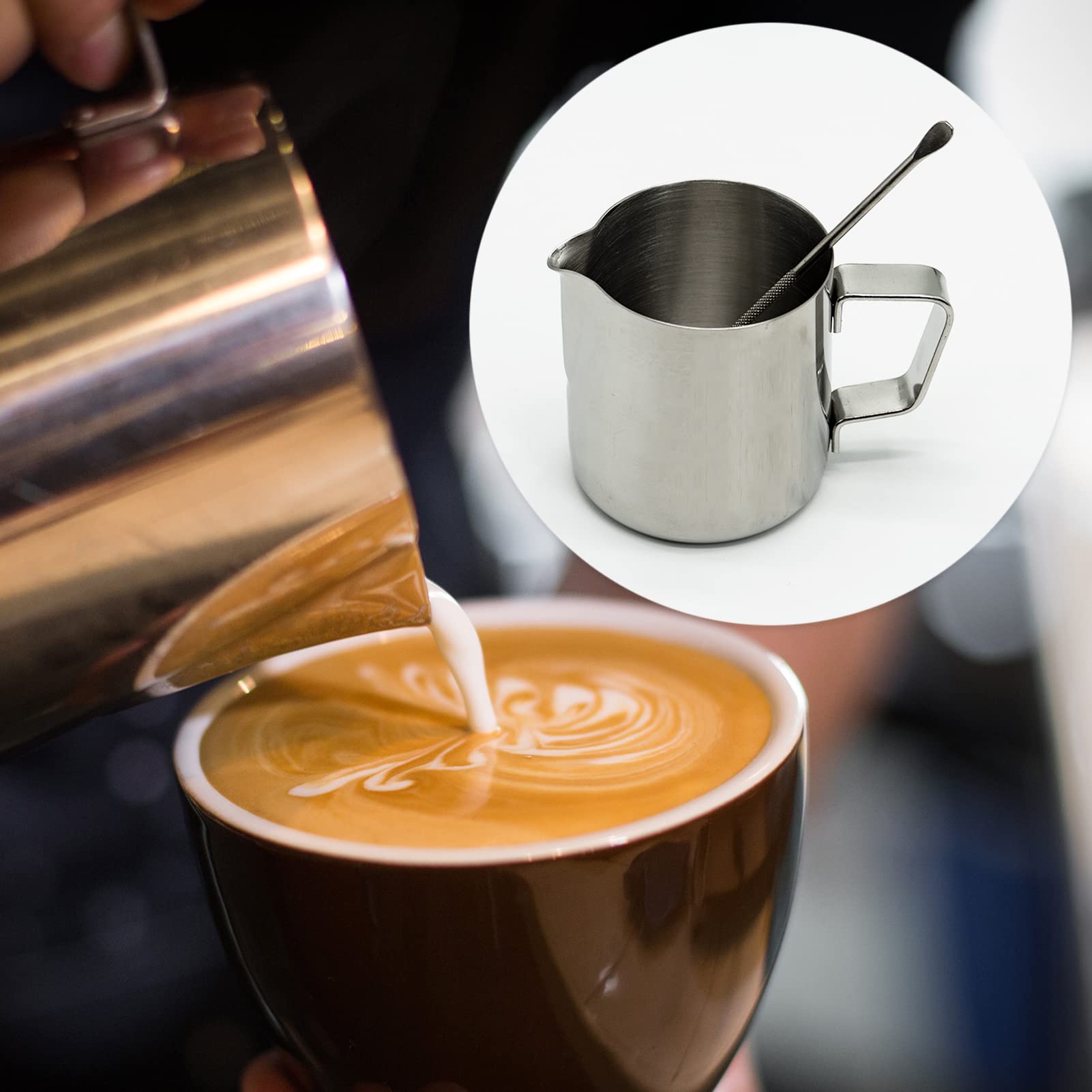 200ml Stainless Steel Milk Frothing Pitcher with Measurement Mark - Barista Grade Milk Jug for Perfect Cappuccino, Latte & Espresso Foam - Ideal for Home Coffee Makers & Professional Cafes