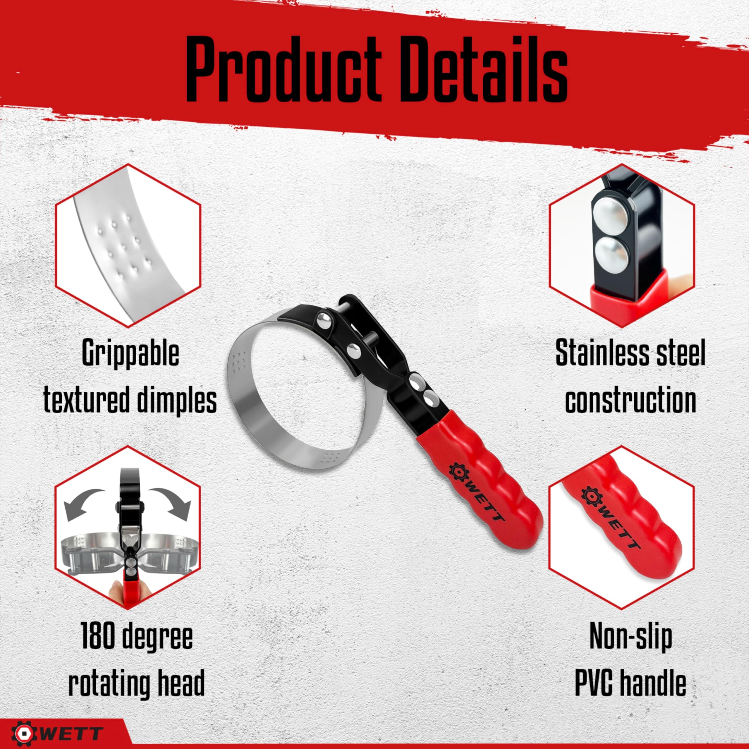 WETT 4-Piece Swivel Oil Filter Wrench Set - Standard Oil Filter Removal Tool (2-3/4