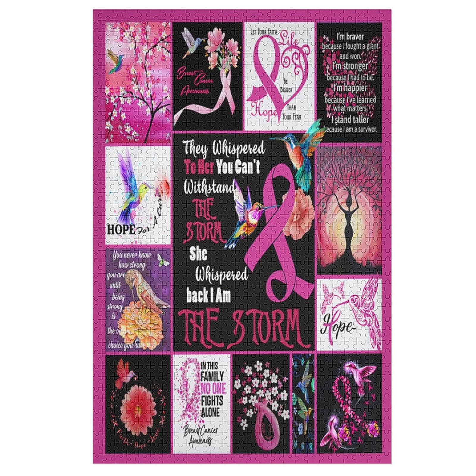 1000-Piece Wooden Jigsaw Puzzle - Hummingbird & Pink Ribbon Breast Cancer Awareness Puzzle for Adults & Kids | Stress Relief, Creative Gift Idea | Perfect for Family Game Night, Classroom Activities & Therapy Sessions