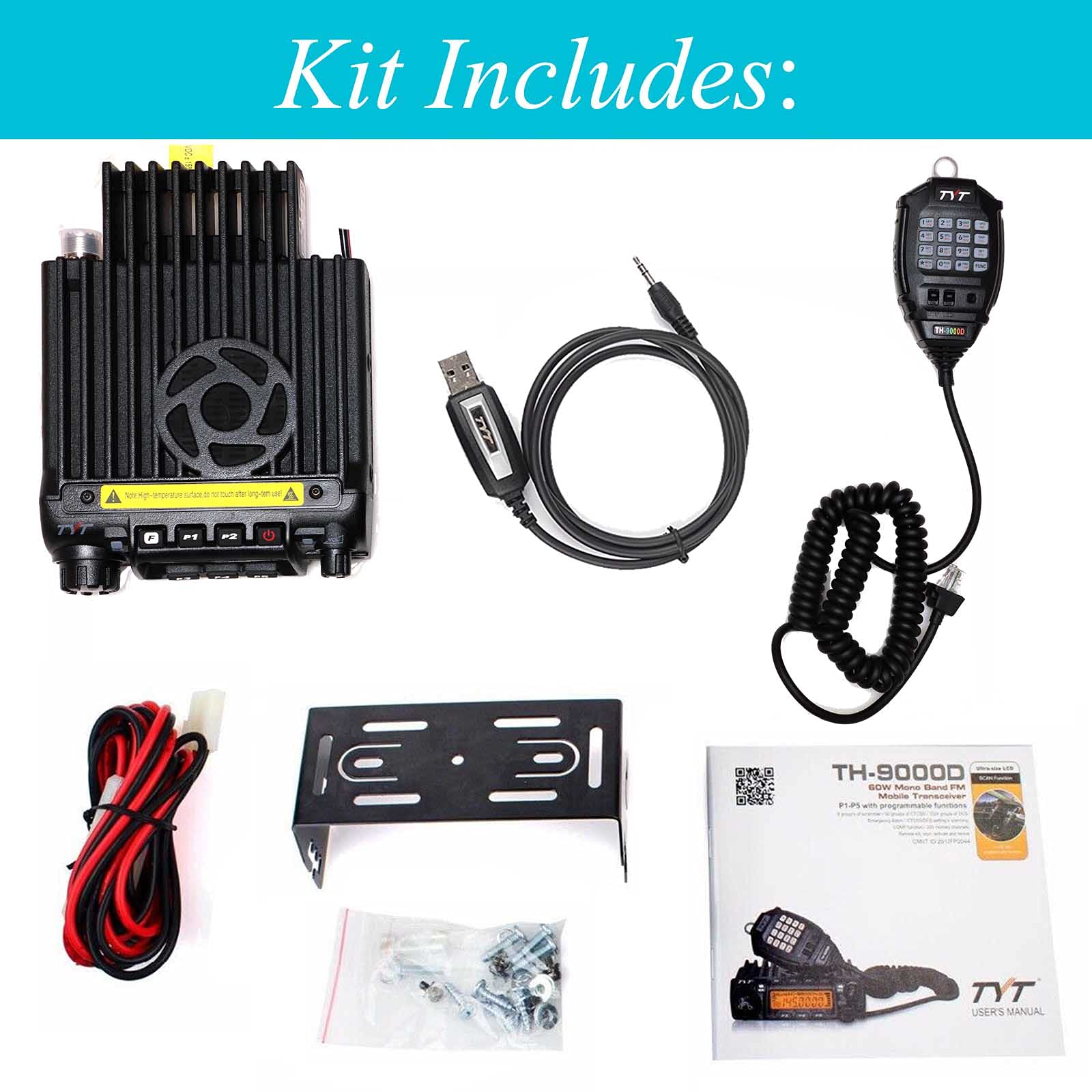 TYTTH-9000D 60W VHF 2M 146MHz Ham Radio Mobile Transceiver - 2 Way Radio with USB Programming Cable (Black) | Perfect for Emergency Communication, Trucking & Off-Road Adventures