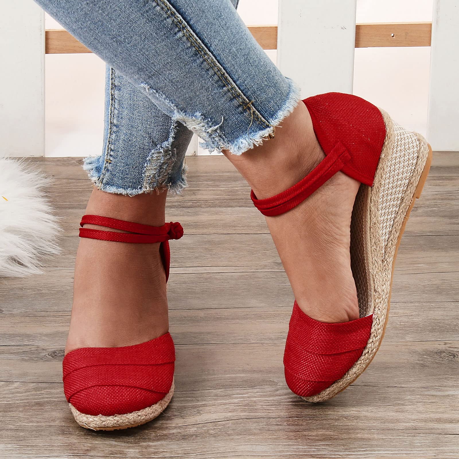 AMDBEL Women's Dressy Platform Sandals - Espadrille Wedge Heels with Ankle Strap | Comfortable Summer Shoes for Beach, Wedding & Casual Outings