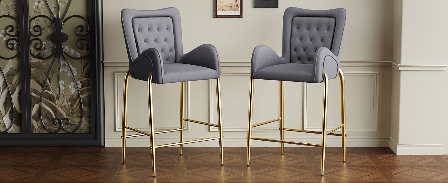 28.75 Inch Counter Height Bar Stools Set of 2 - Velvet Upholstered Barstools with Golden Metal Legs, Adjustable Swivel Bar Chairs for Kitchen Island, Breakfast Nook & Home Bar Decor