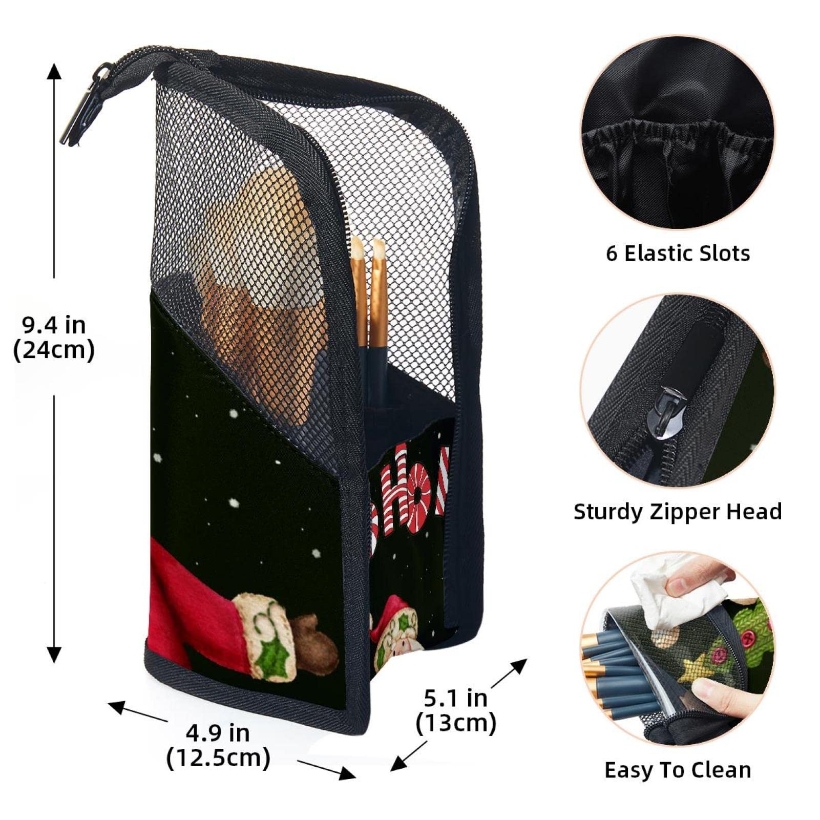 12-Piece Makeup Brush Organizer Bag with Retro Santa Claus Design - Portable Cosmetic Brush Holder Case for Travel, Home & Professional Makeup Artists