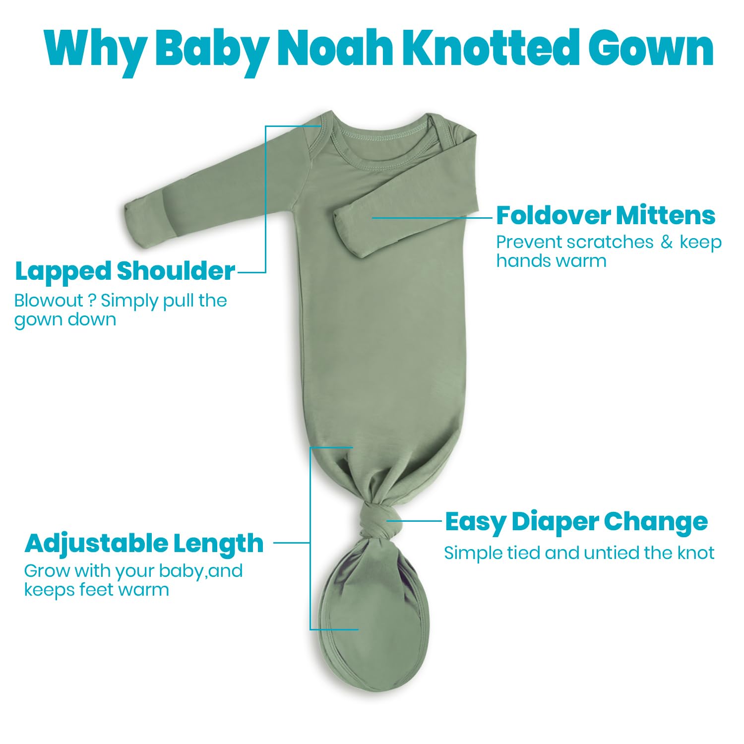 Soft Baby Knotted Gown Set with Mittens & Hat - Newborn Long Sleeve Sleeper for Cozy Nights