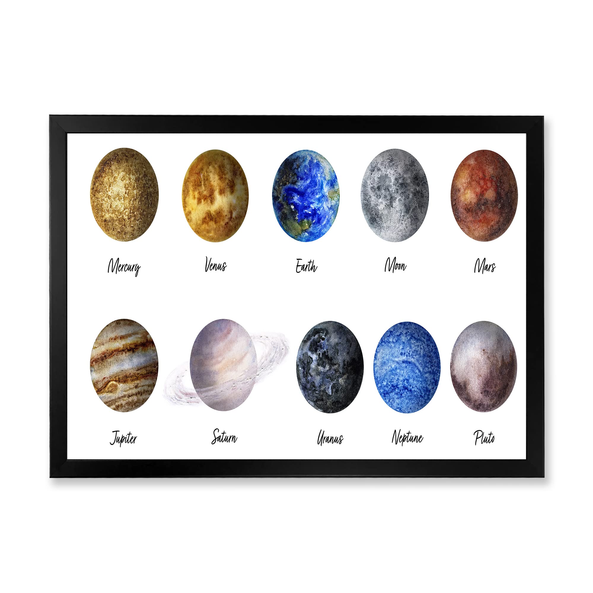 All Planets United Modern Framed Wall Art - Solar System Space Decor for Living Room, Bedroom & Office - Premium Canvas Print for Home & Office Decoration