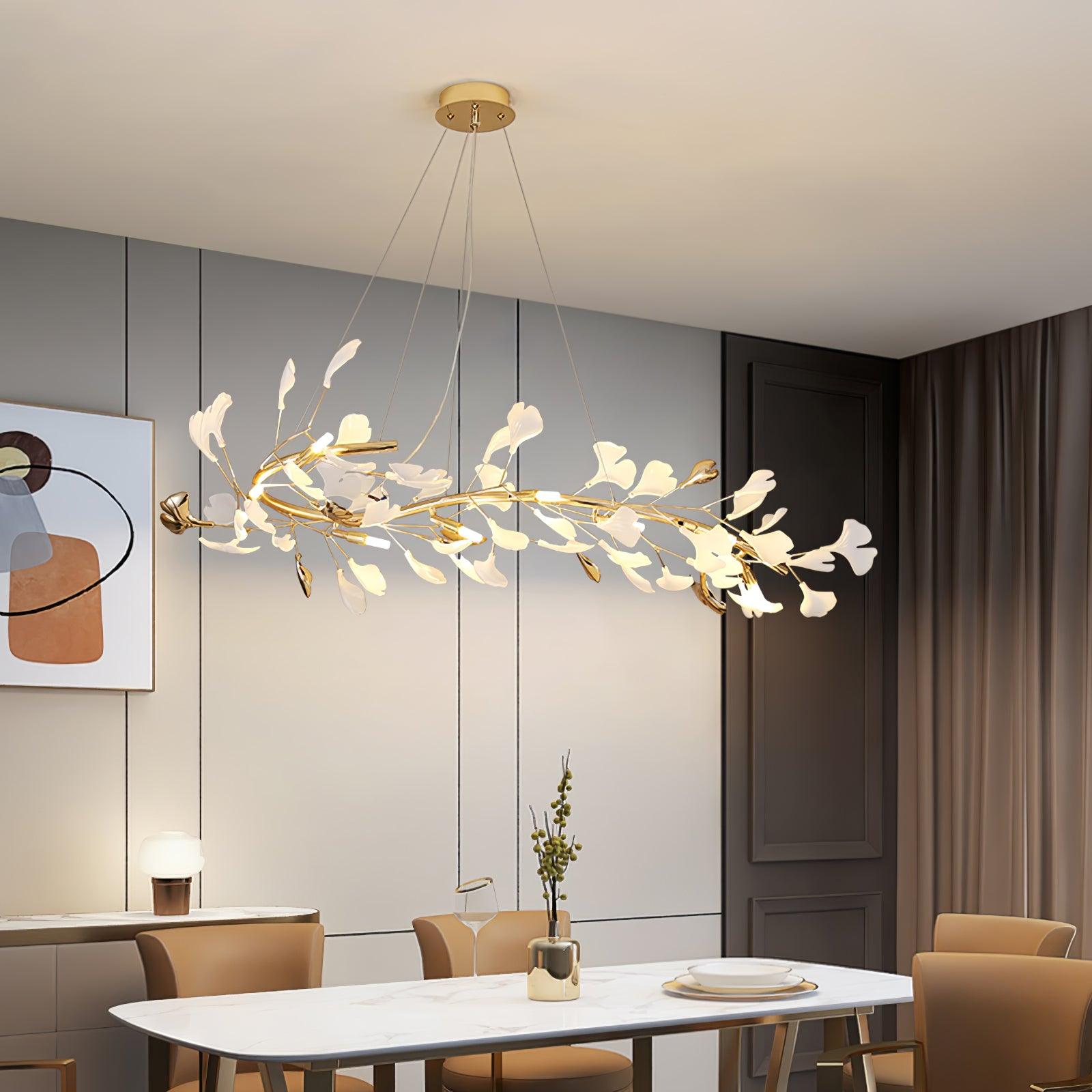 Elegant Ginkgo Leaf Chandelier - Modern Gold Ceiling Light Fixture for Dining Room, Living Room & Bedroom - Perfect for Home Decor & Wedding Venues