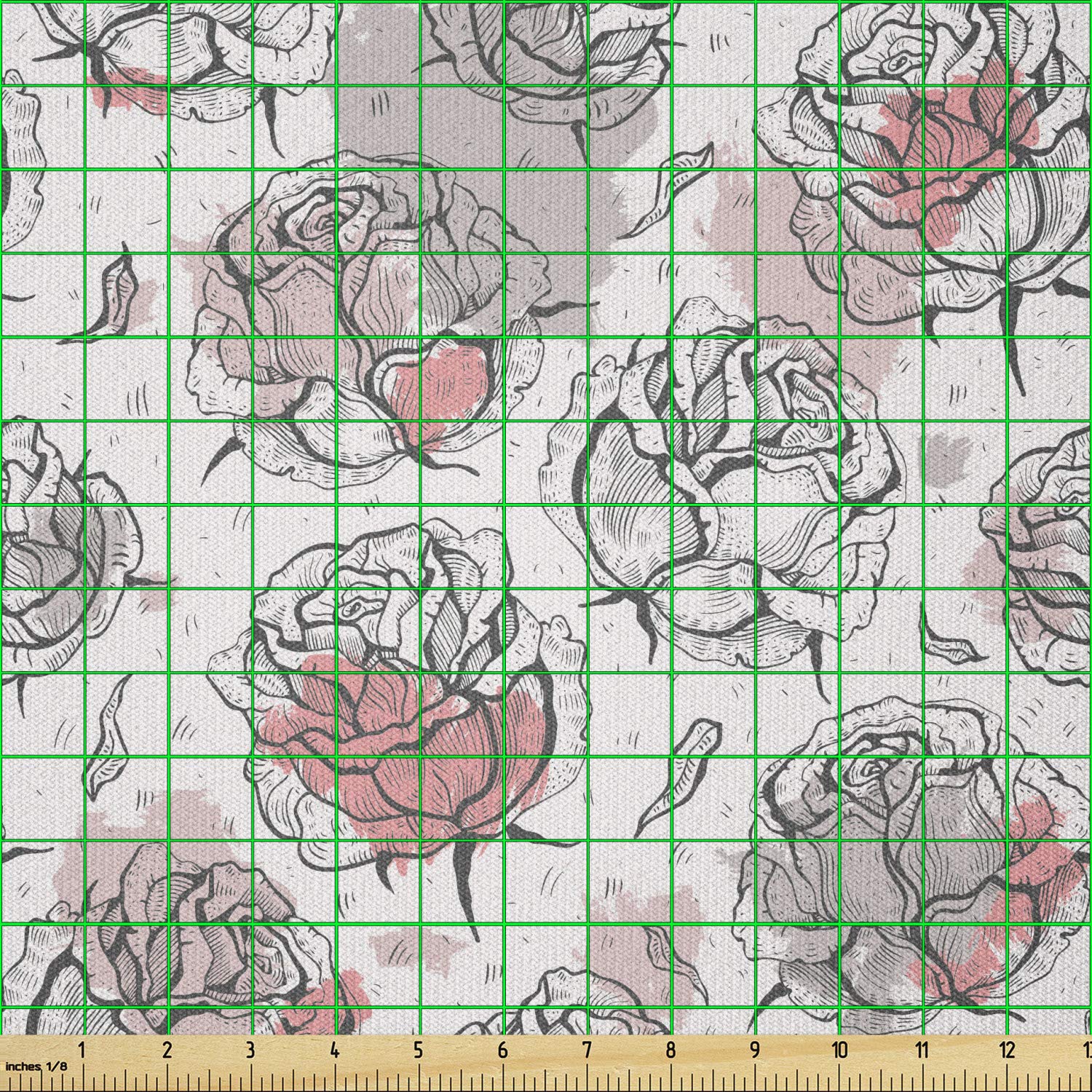 Ambesonne Rose Stretch Knit Fabric by The Yard - Romantic Floral Print with Pastel Paint Blots, 5 Yards (Pale Rose Coral Grey) - Perfect for DIY Clothing, Sewing Projects & Arts Crafts - Ideal for Dresses, Scarves, Home Decor & Quilting