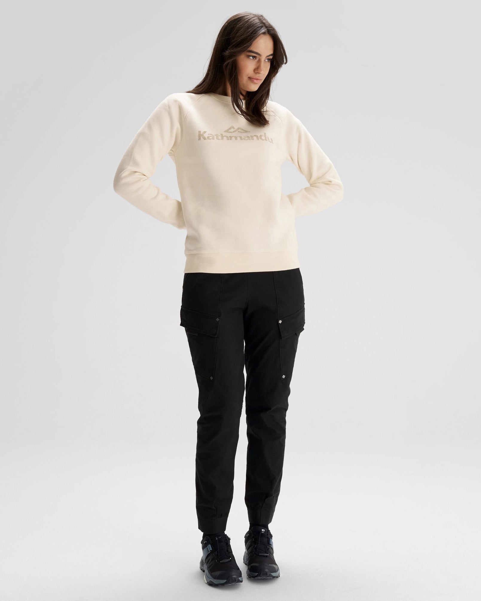 Women's Kathmandu Logo Crew Sweater - Soft Natural Cotton Pullover for Casual Wear & Outdoor Adventures