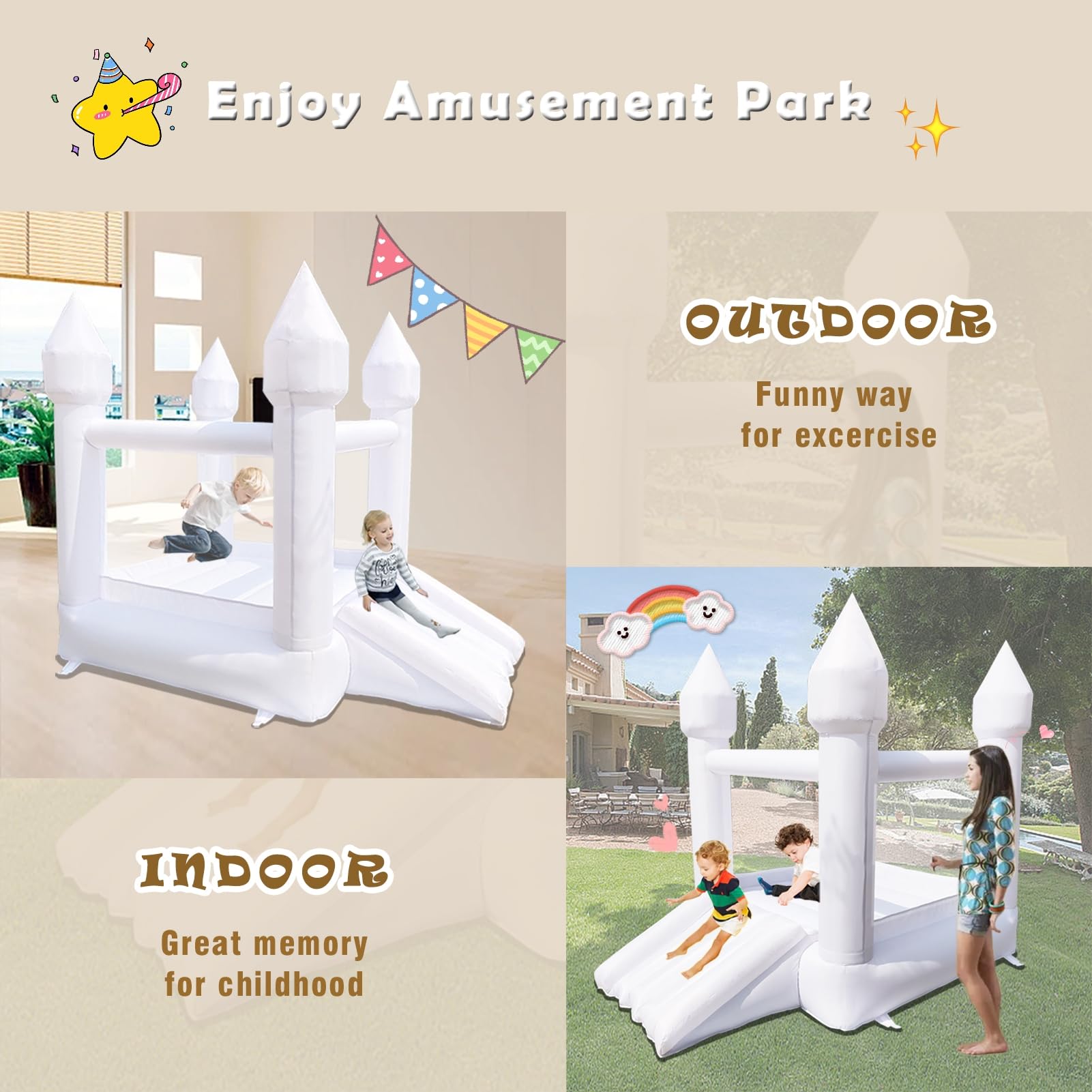 Dream Castle Bounce House with Slide - 8ft x 6ft Inflatable Bouncy House for Toddlers & Kids - Includes Blower for Indoor & Outdoor Play - Perfect Birthday Gift & Backyard Party Entertainment